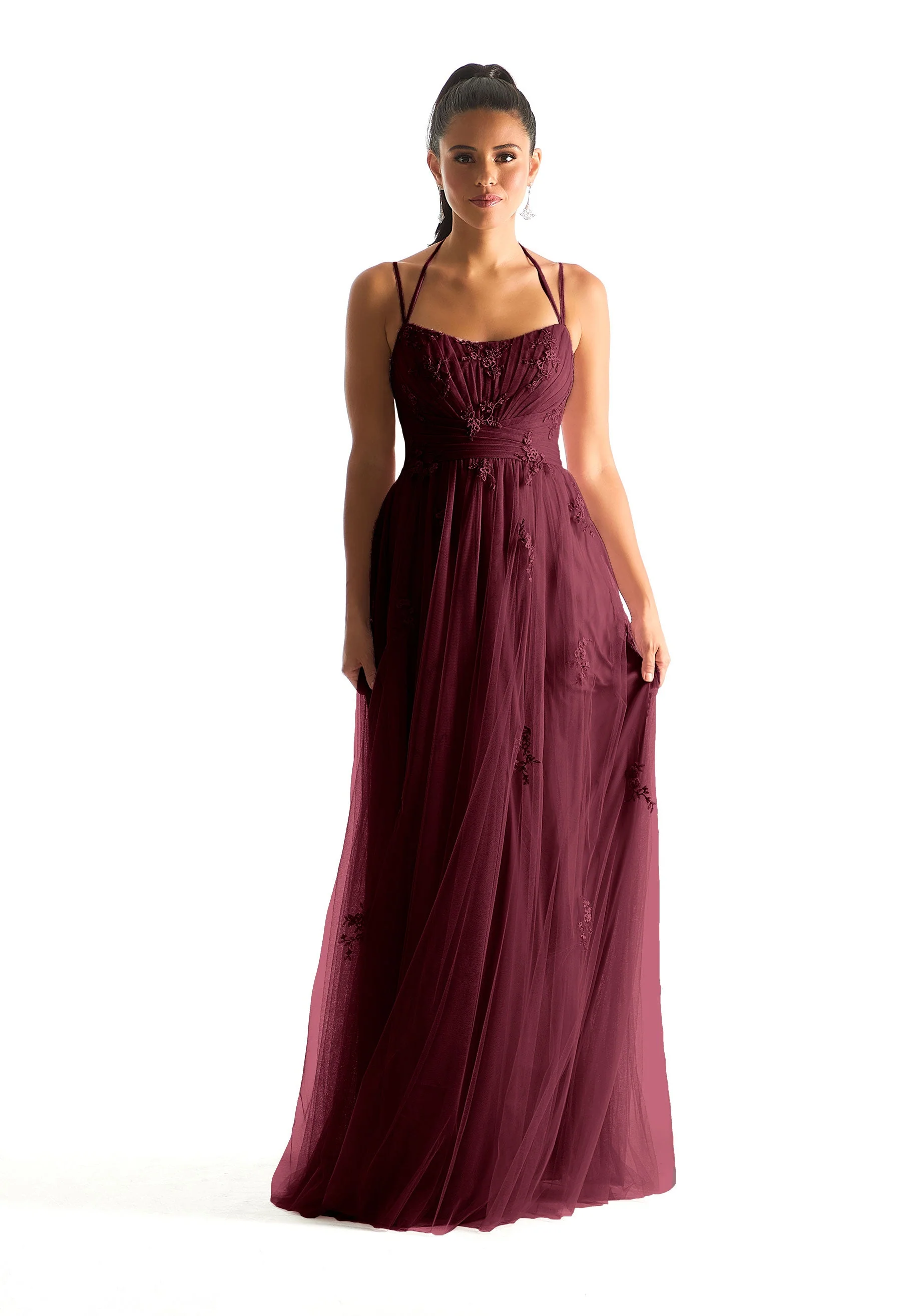 Draped English Net Bridesmaid Dress with Appliqu��s - Image 6