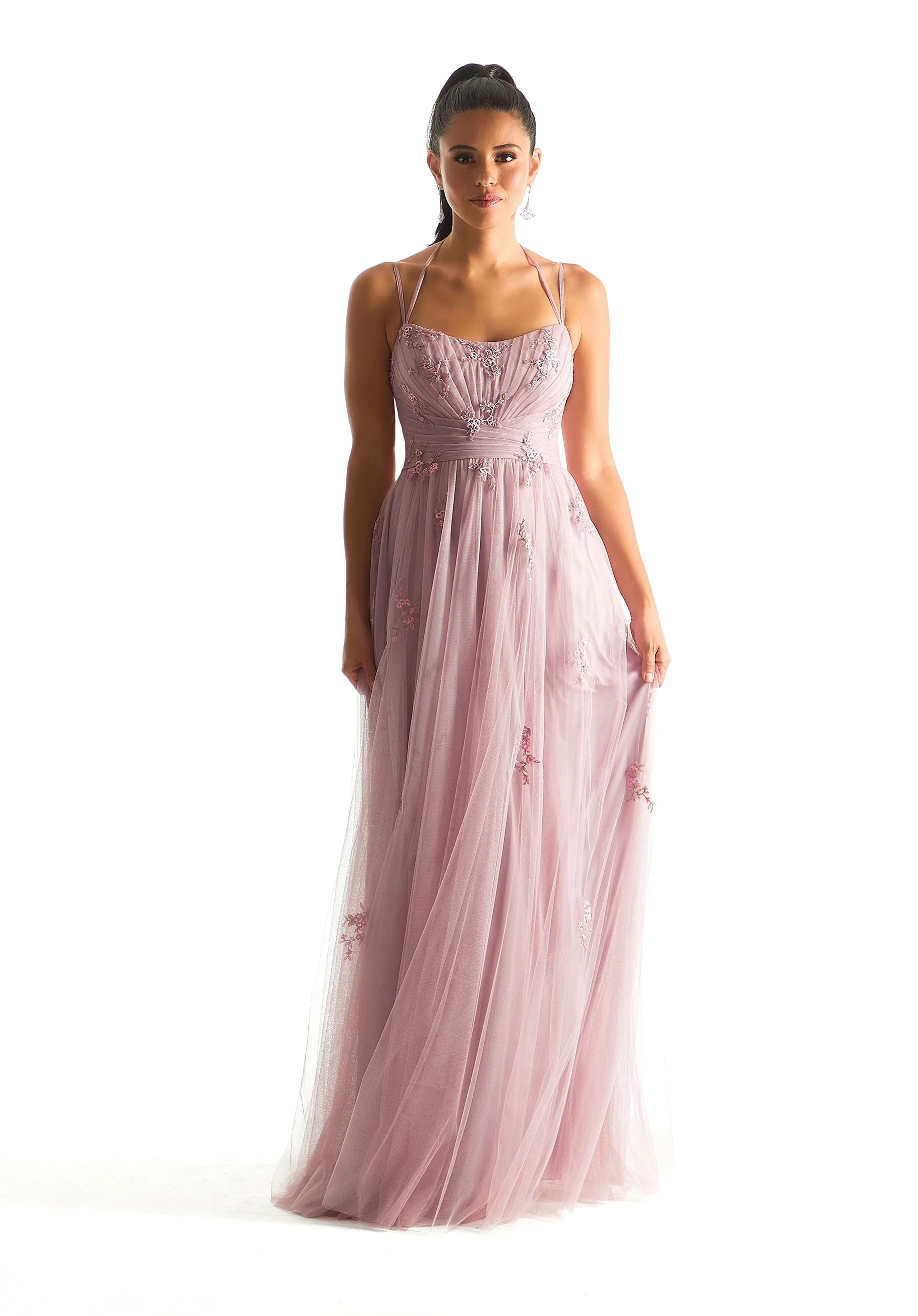 Draped English Net Bridesmaid Dress with Appliqu��s - Image 7