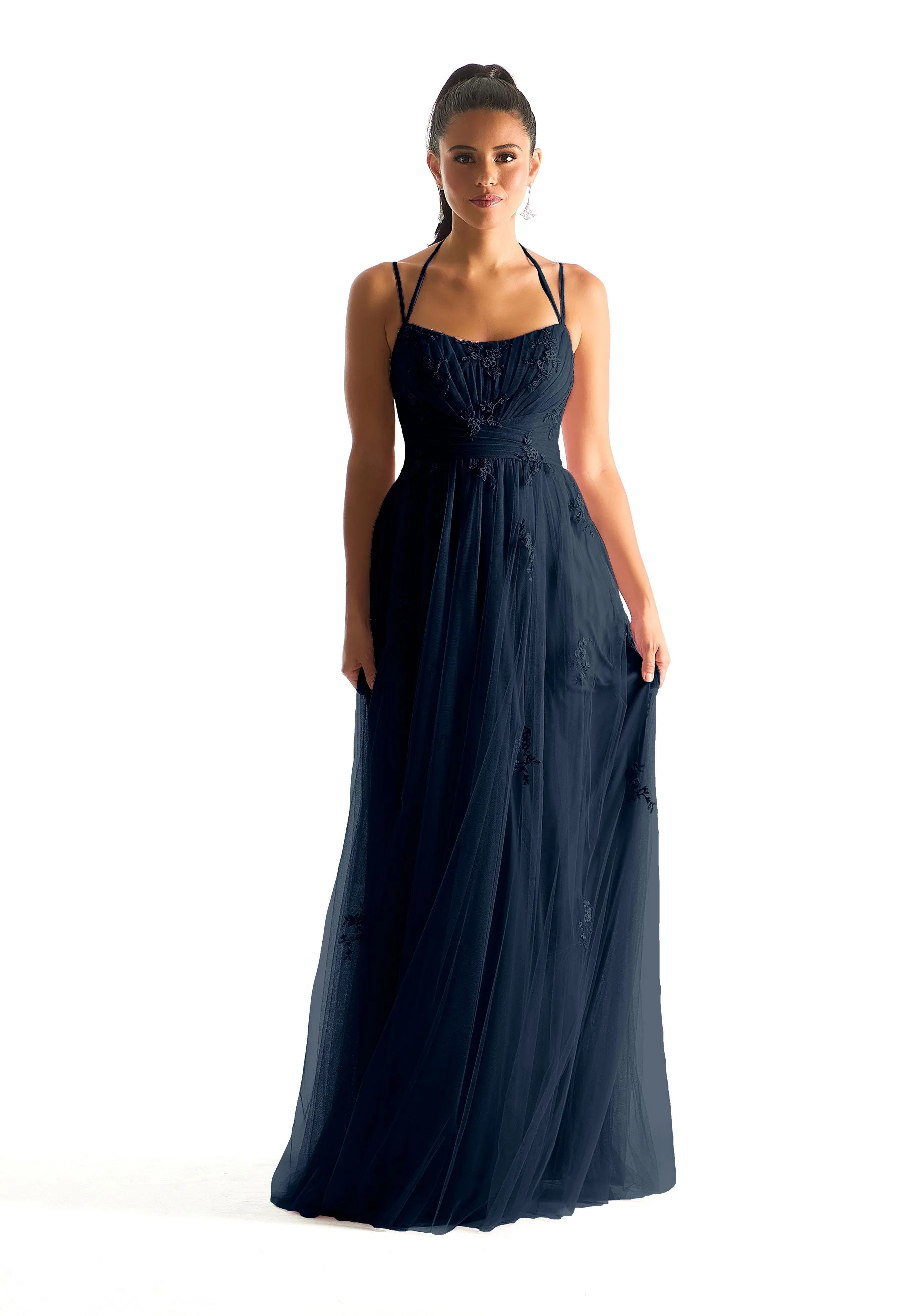Draped English Net Bridesmaid Dress with Appliqu��s - Image 8