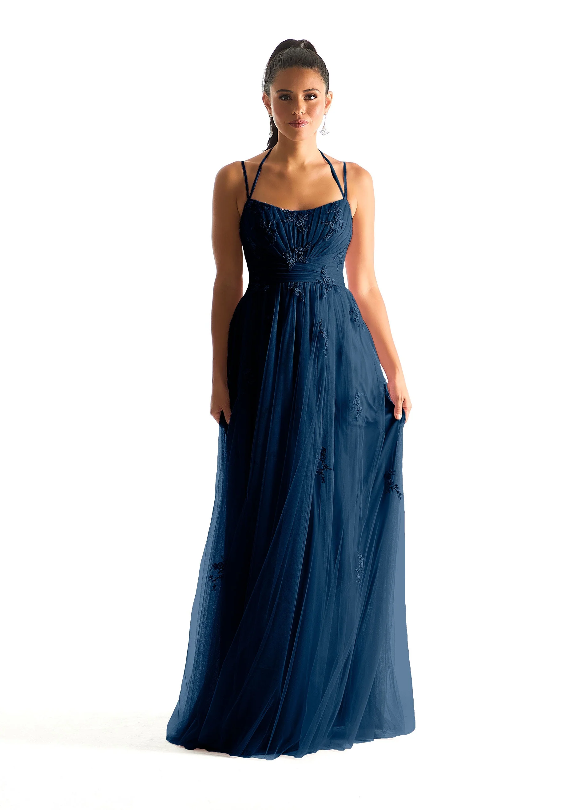 Draped English Net Bridesmaid Dress with Appliqu��s - Image 9