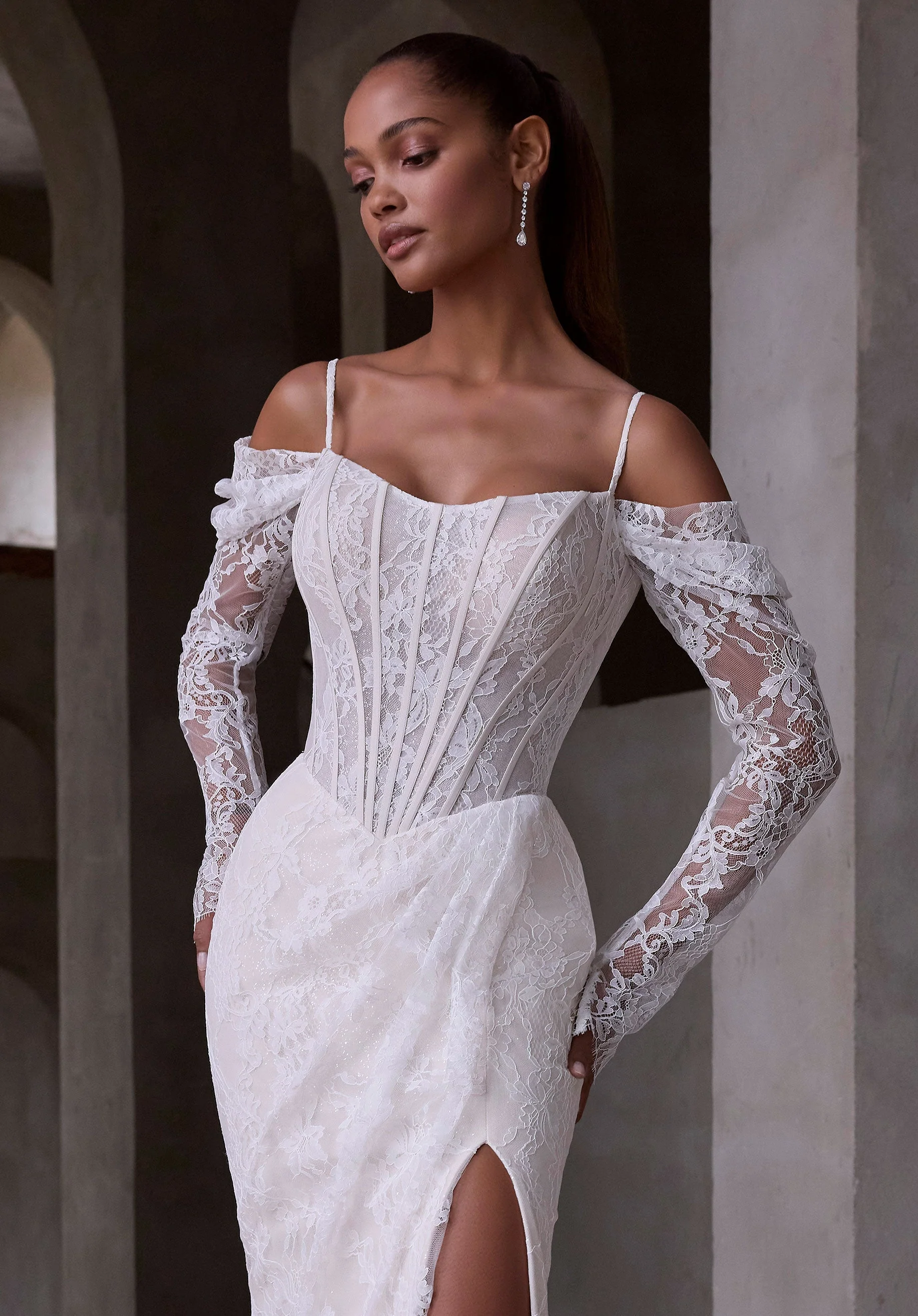 Draped Lace Long Sleeves