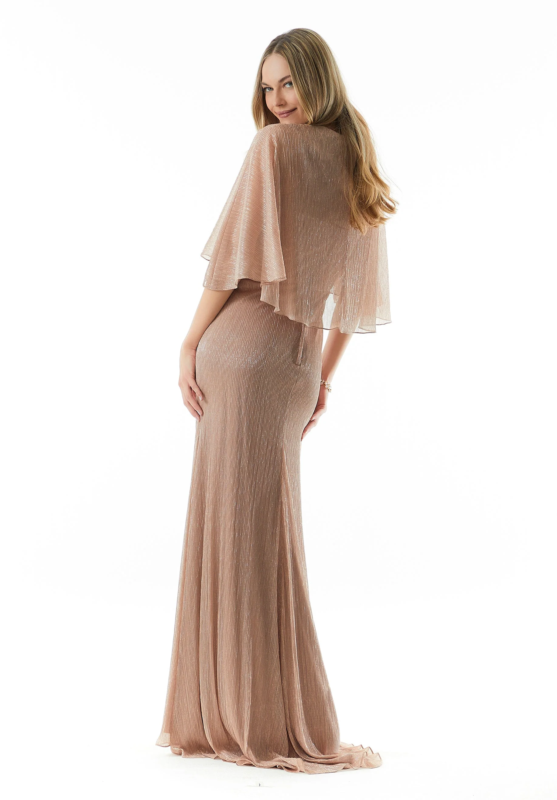 Draped Metallic Knit A-line Evening Gown - Image 5