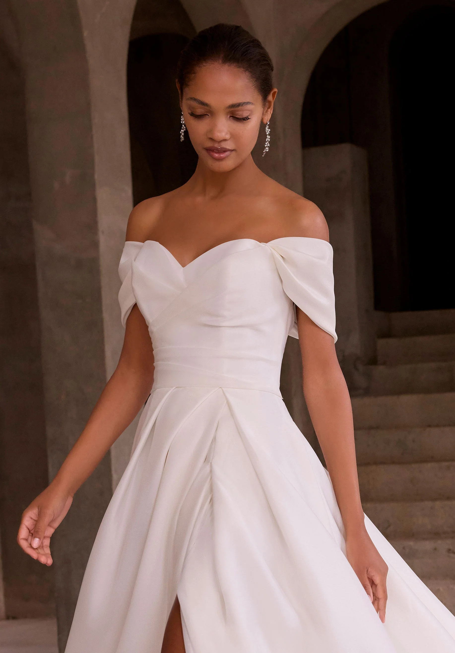 Draped Organza Off The Shoulder Sleeves
