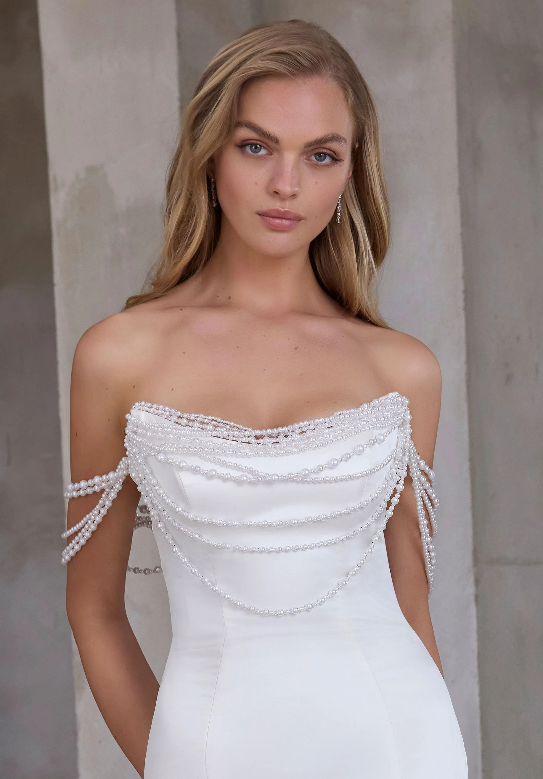 Draped Pearl Neck and Sleeves