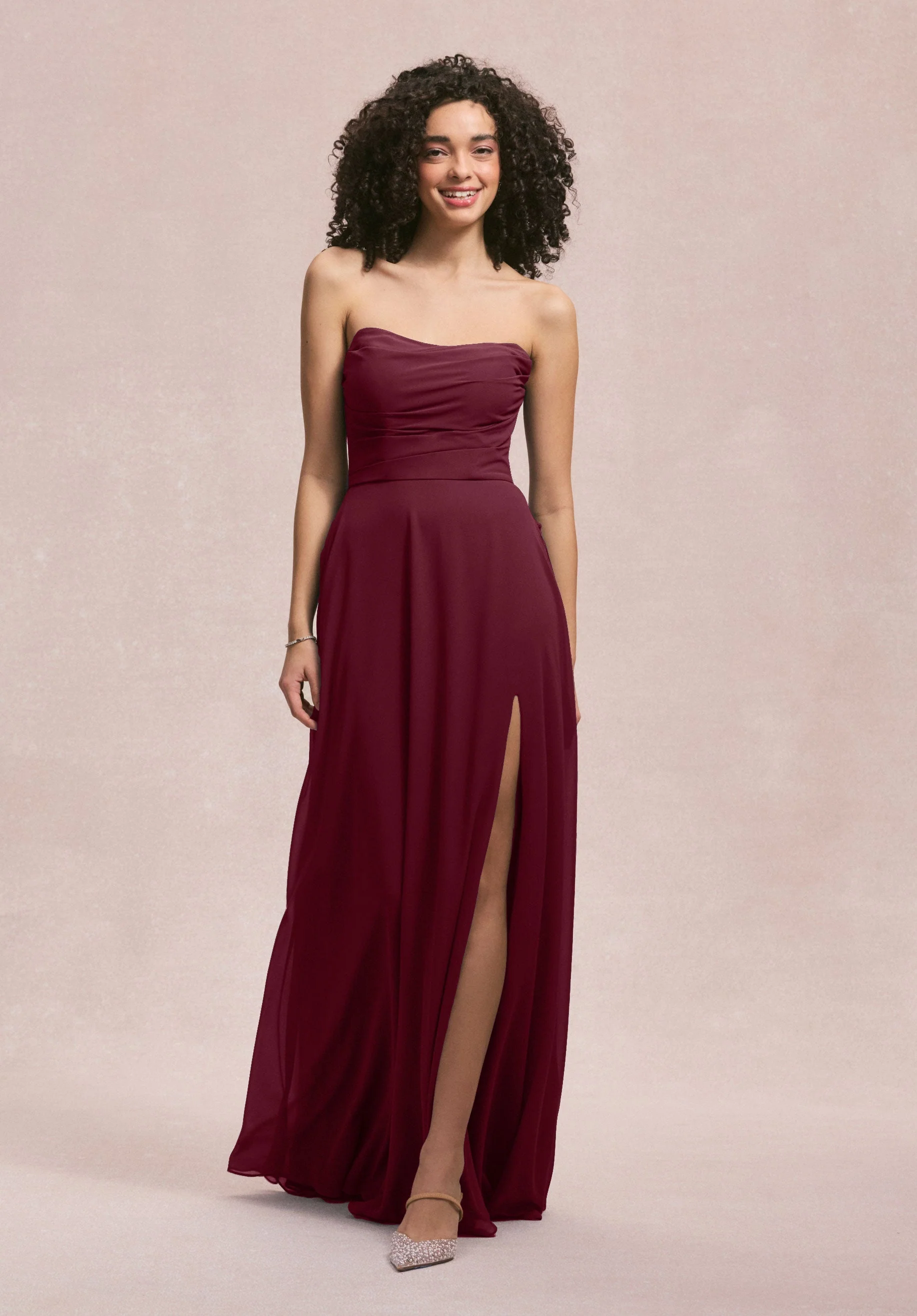 Draped Scoop Neck Bridesmaid Dress with Back Bow - Image 13