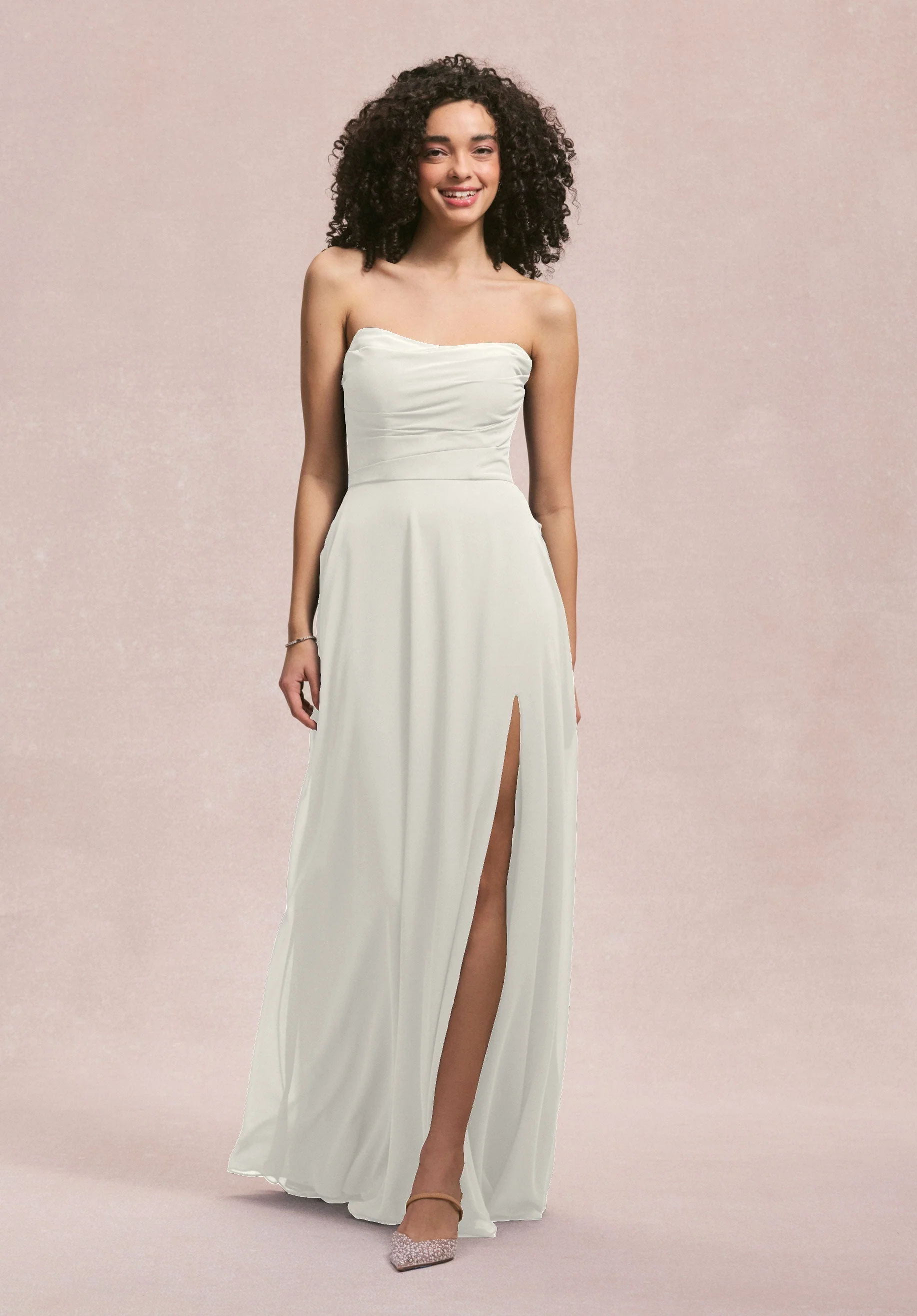 Draped Scoop Neck Bridesmaid Dress with Back Bow - Image 32