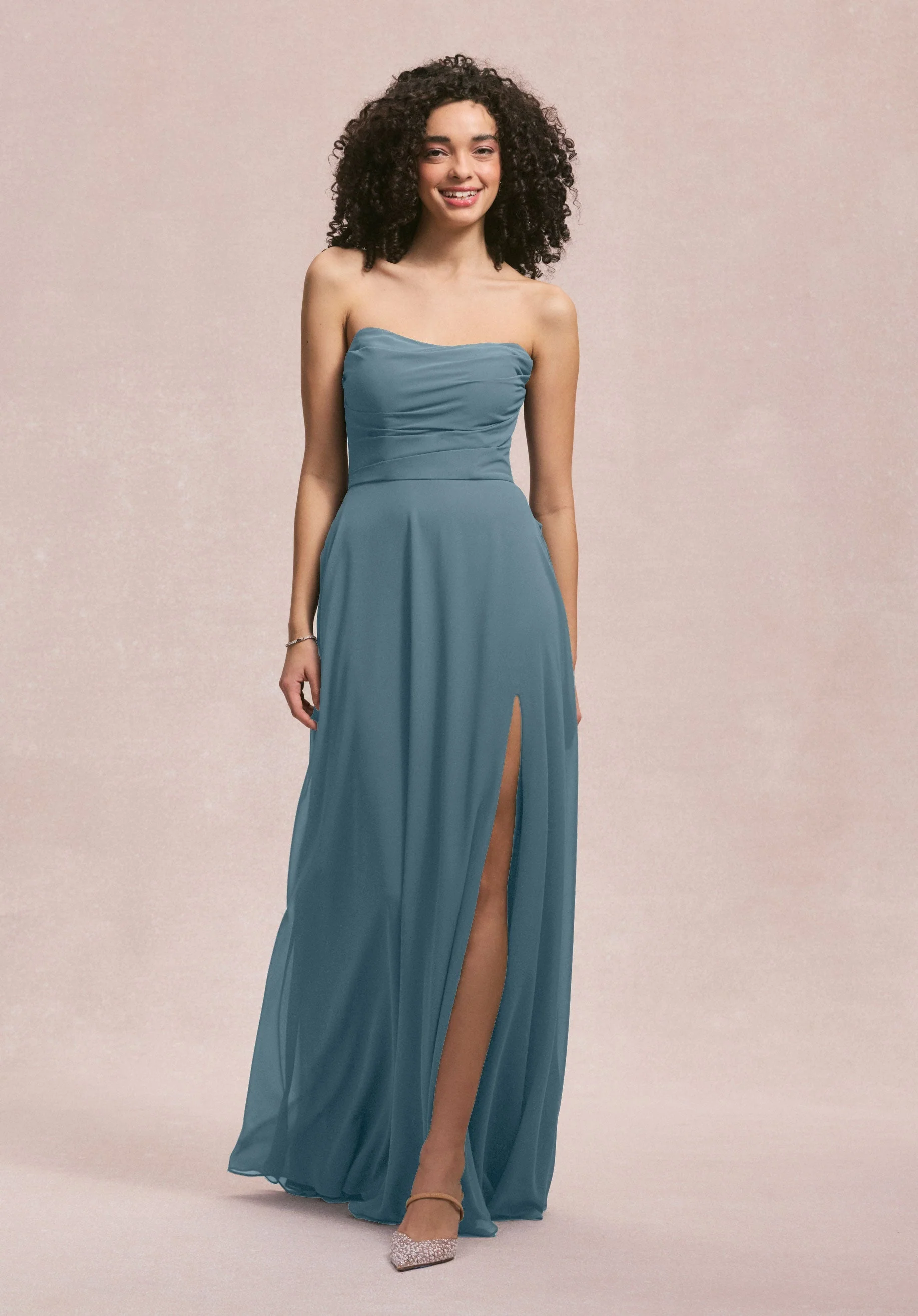 Draped Scoop Neck Bridesmaid Dress with Back Bow - Image 49
