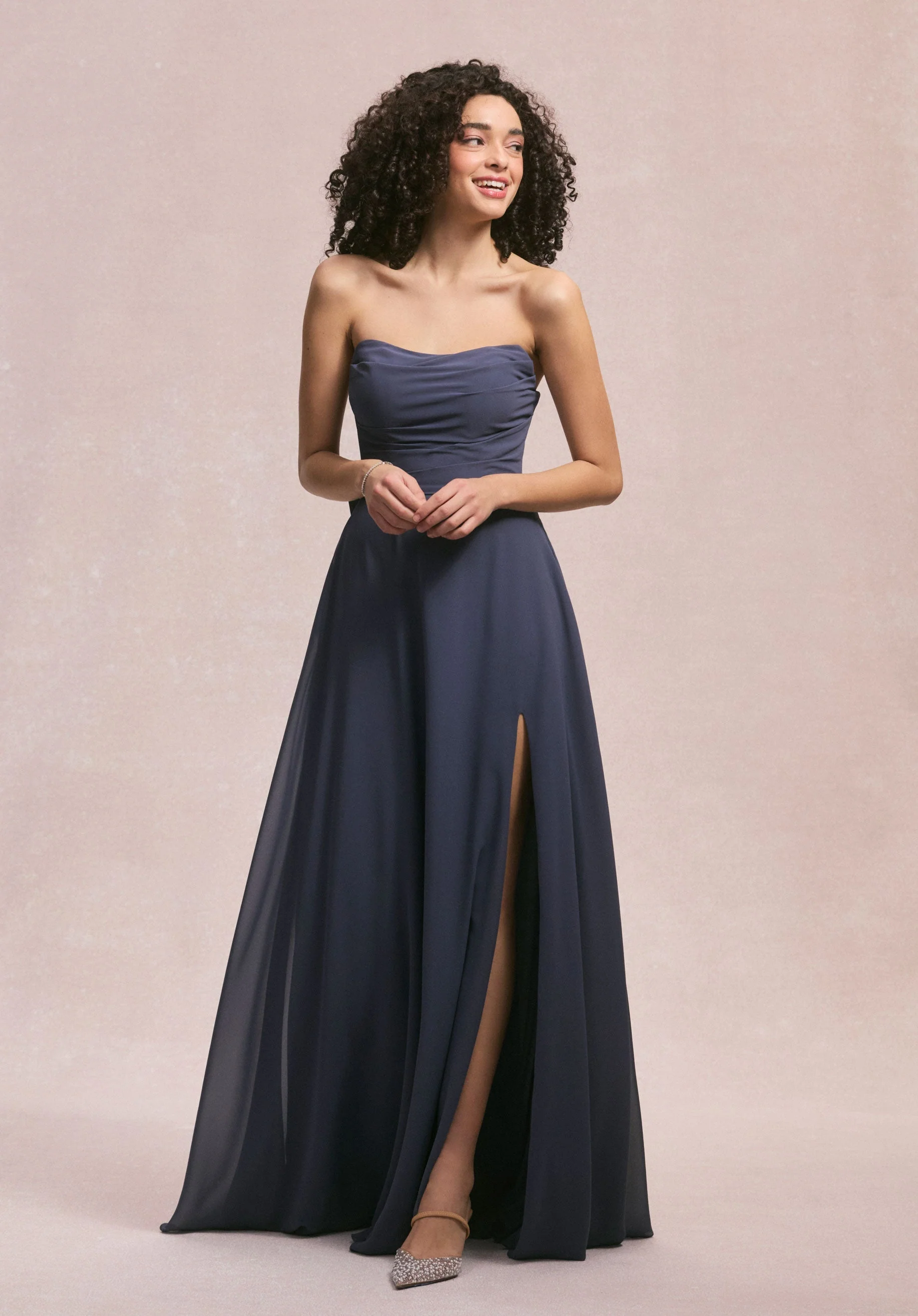 Draped Scoop Neck Bridesmaid Dress with Back Bow - Image 5