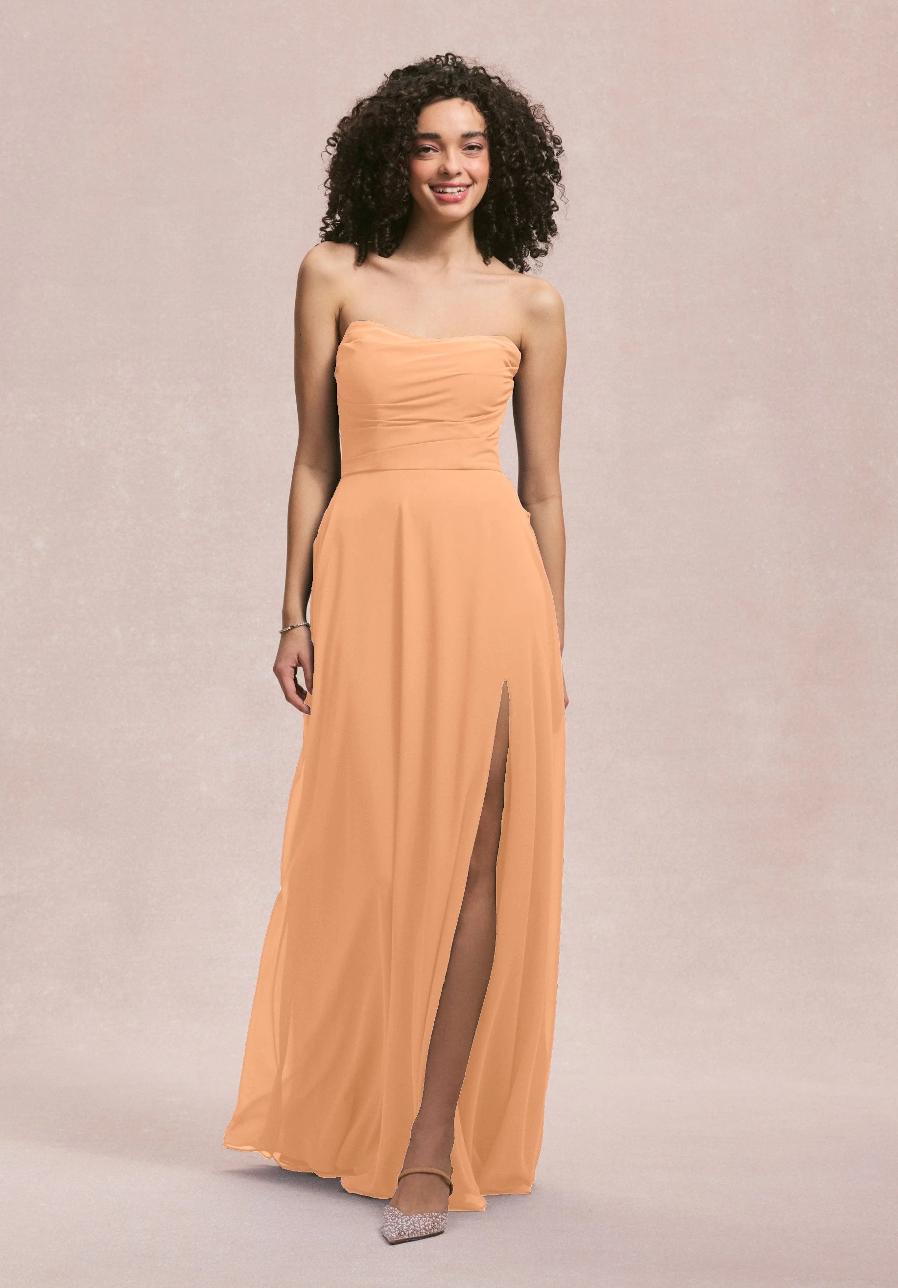 Draped Scoop Neck Bridesmaid Dress with Back Bow - Image 50