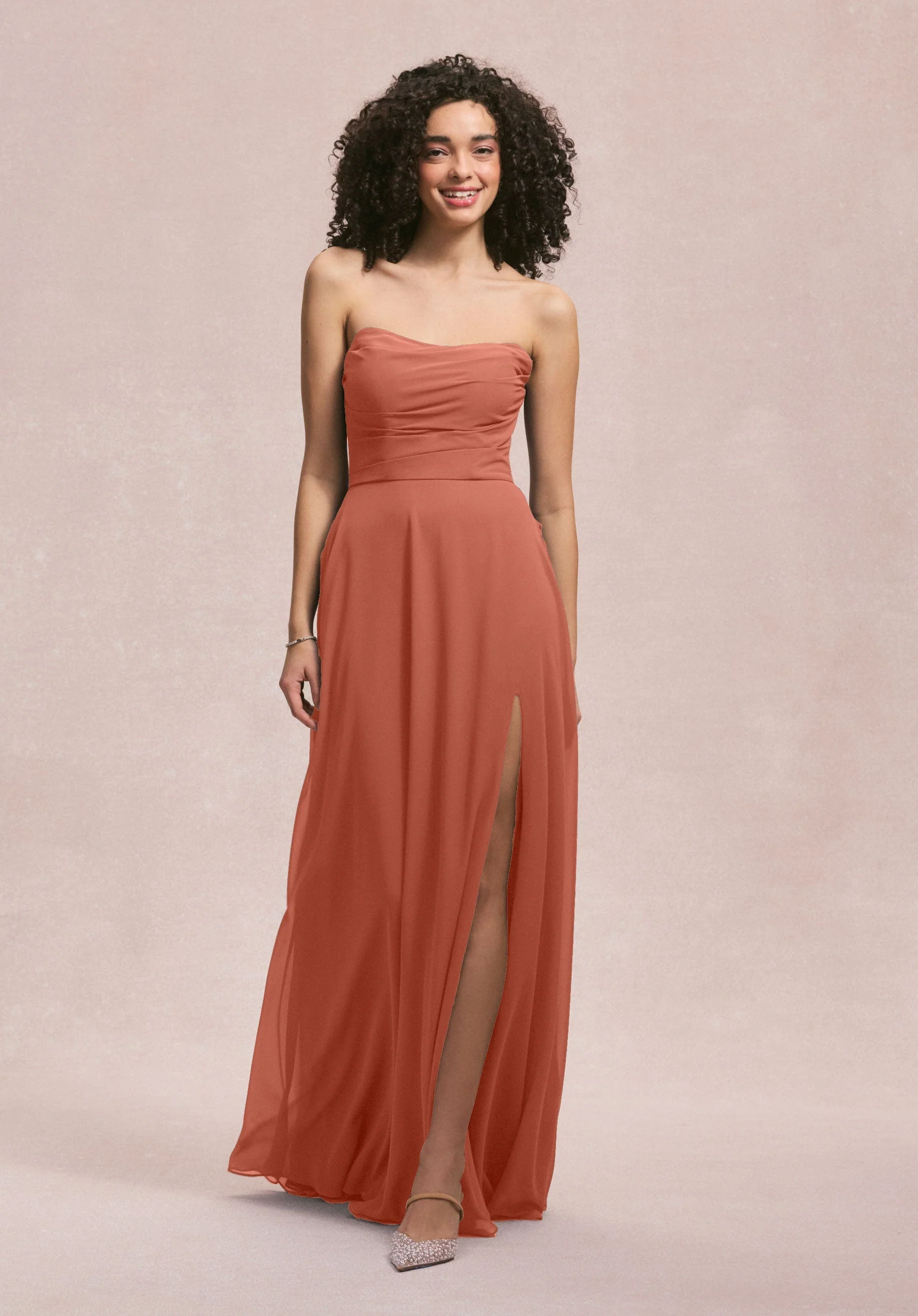 Draped Scoop Neck Bridesmaid Dress with Back Bow - Image 51