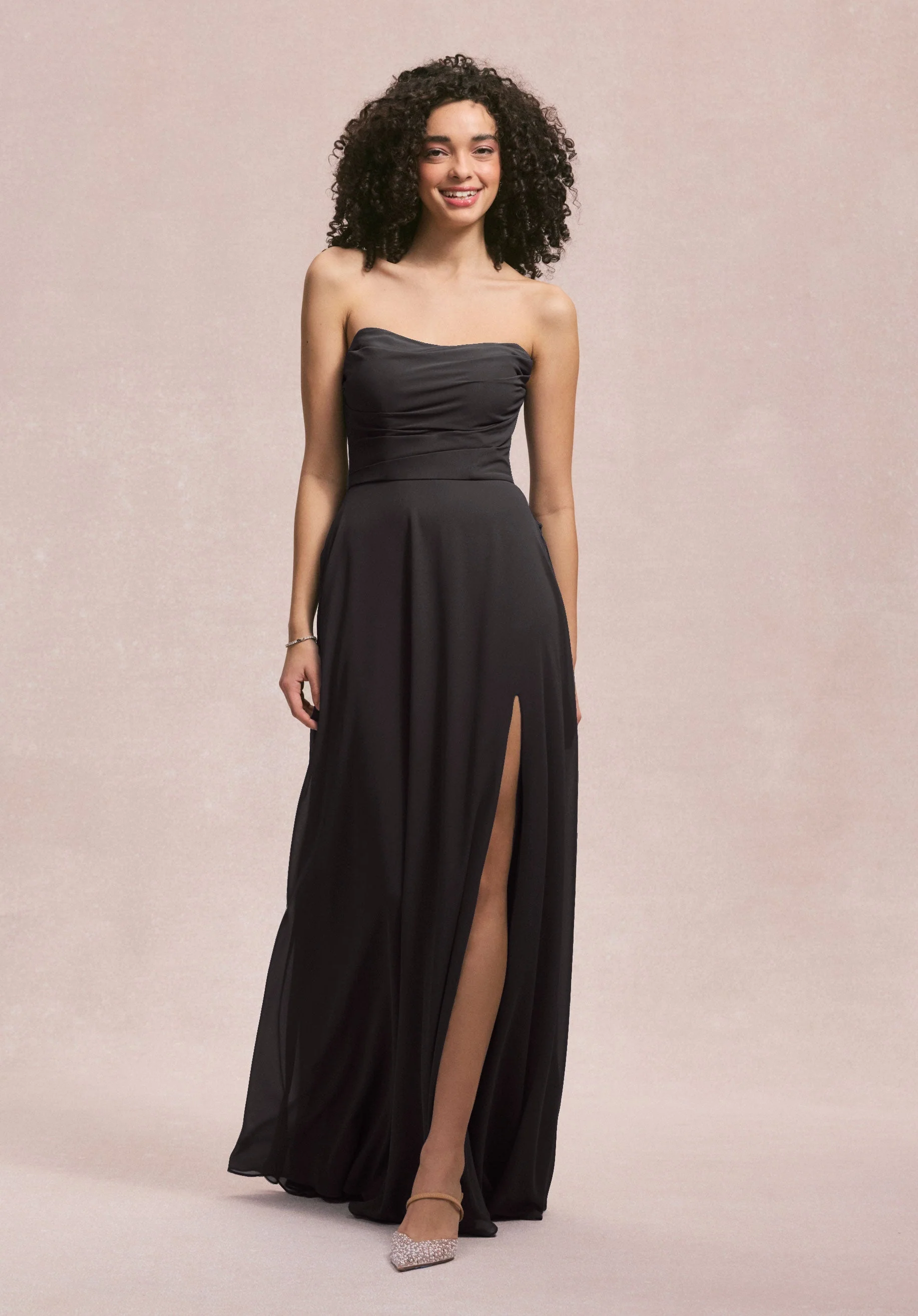 Draped Scoop Neck Bridesmaid Dress with Back Bow - Image 9