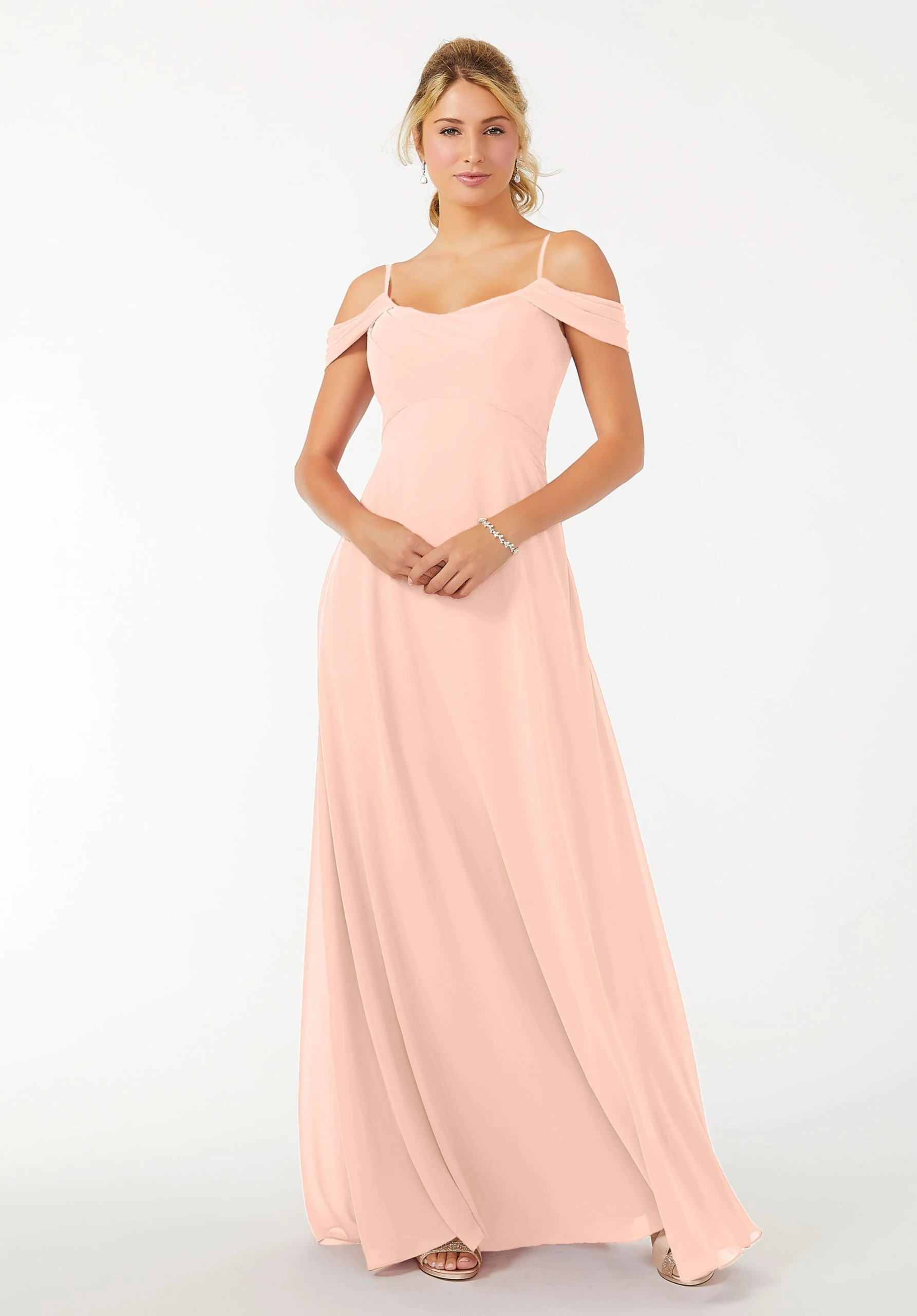 Draped Shoulder Chiffon Bridesmaid Dress - Image 11