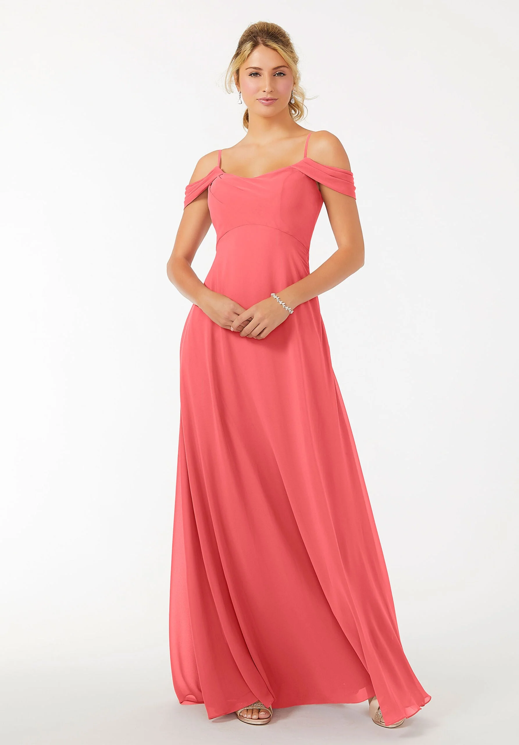 Draped Shoulder Chiffon Bridesmaid Dress - Image 14
