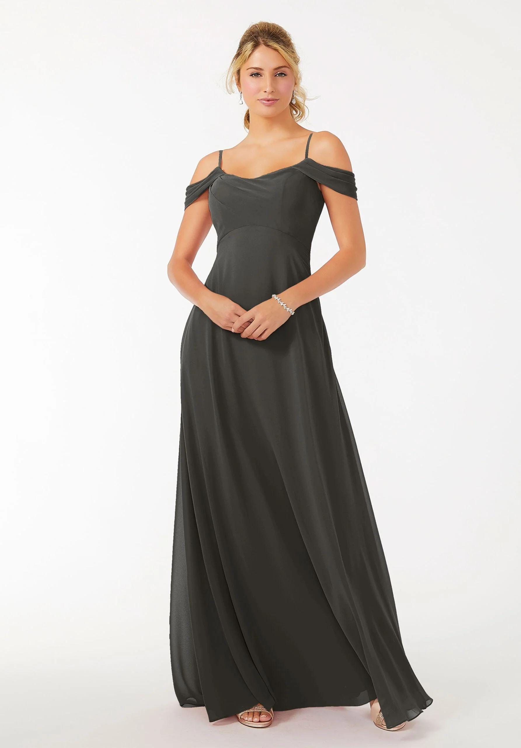 Draped Shoulder Chiffon Bridesmaid Dress - Image 16
