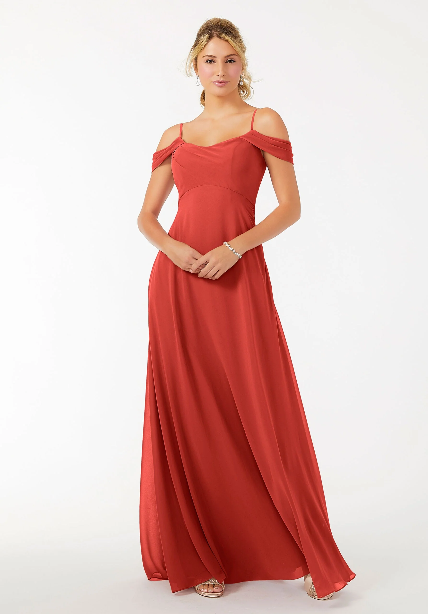 Draped Shoulder Chiffon Bridesmaid Dress - Image 17