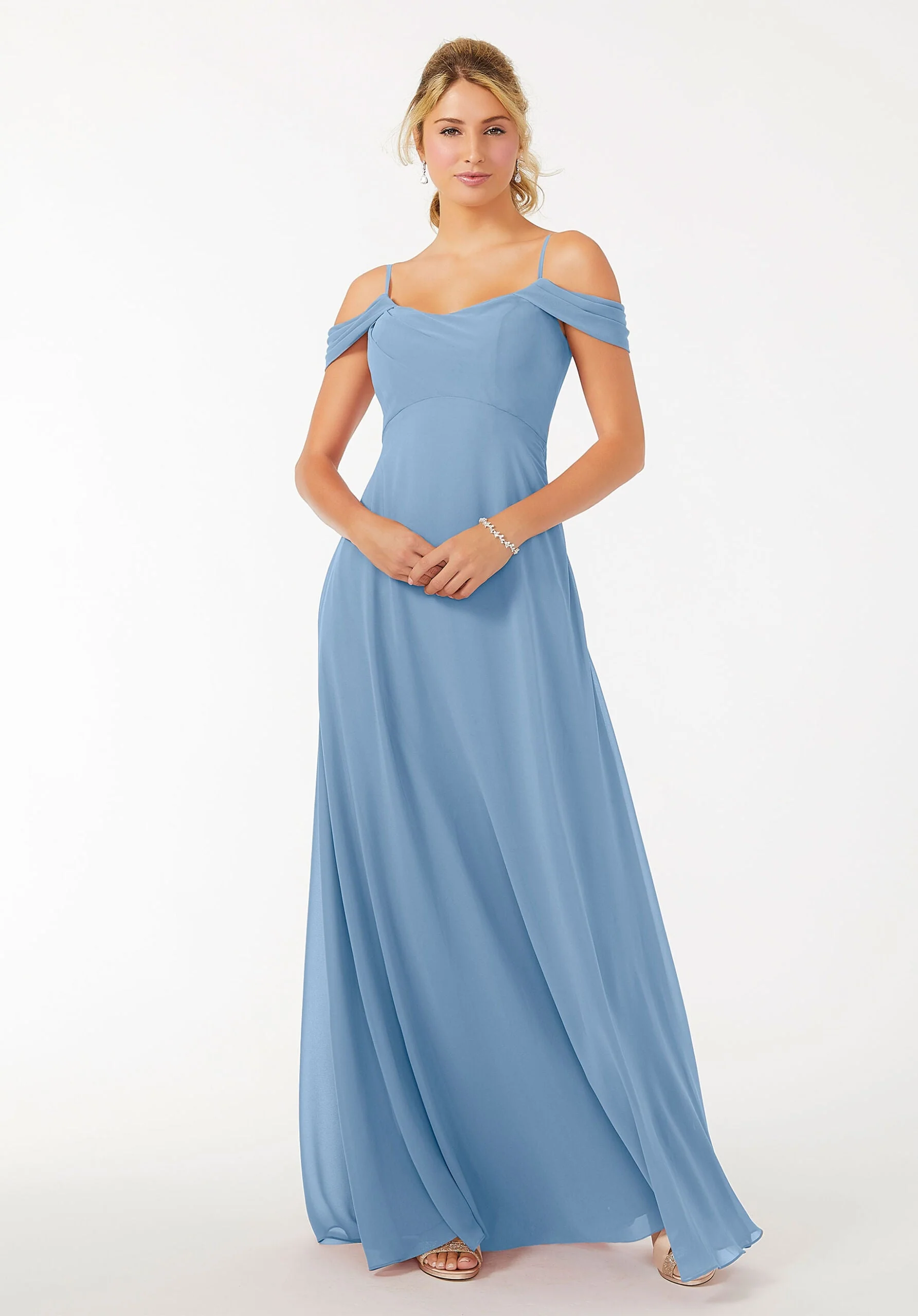 Draped Shoulder Chiffon Bridesmaid Dress - Image 19