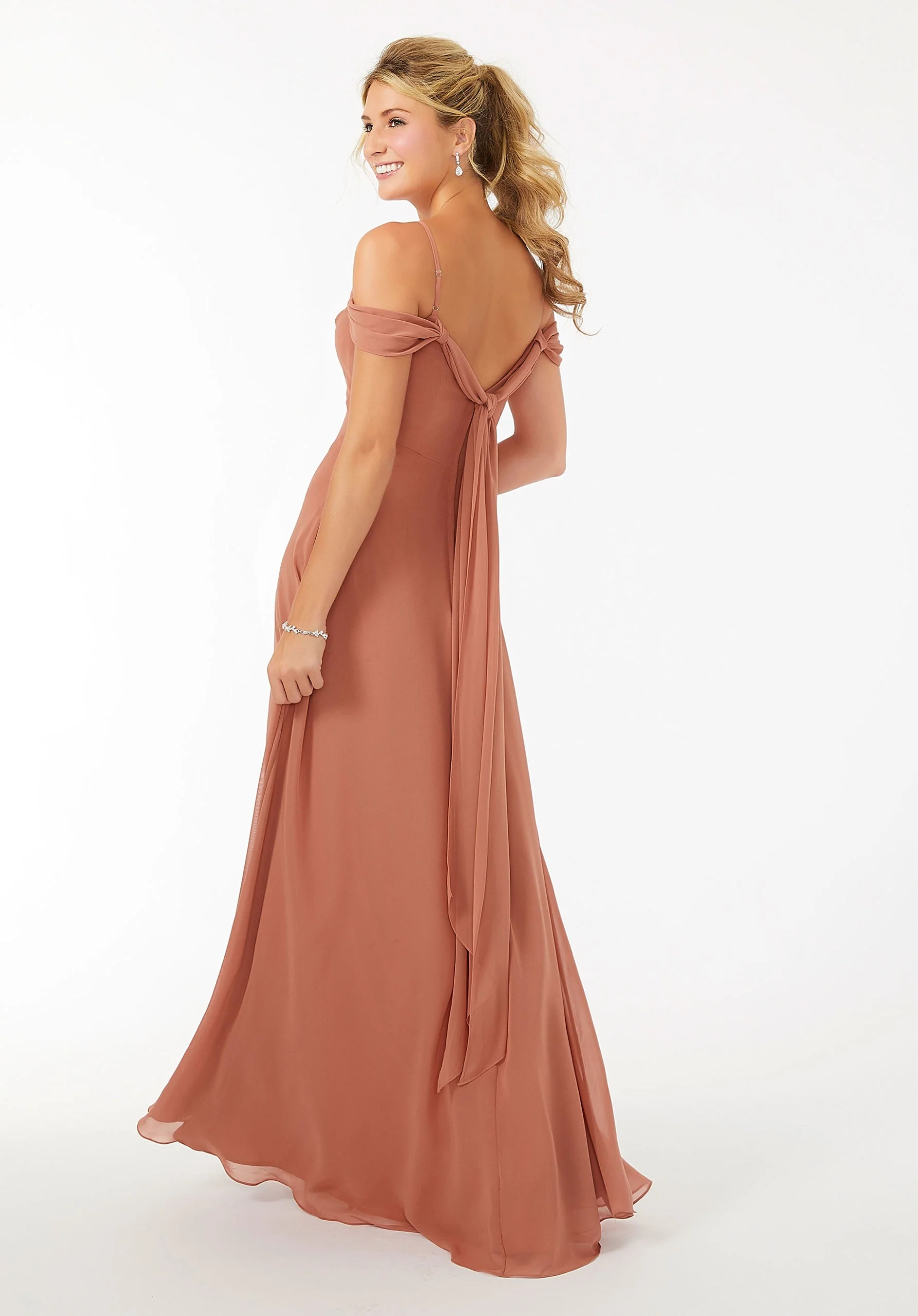 Draped Shoulder Chiffon Bridesmaid Dress - Image 2