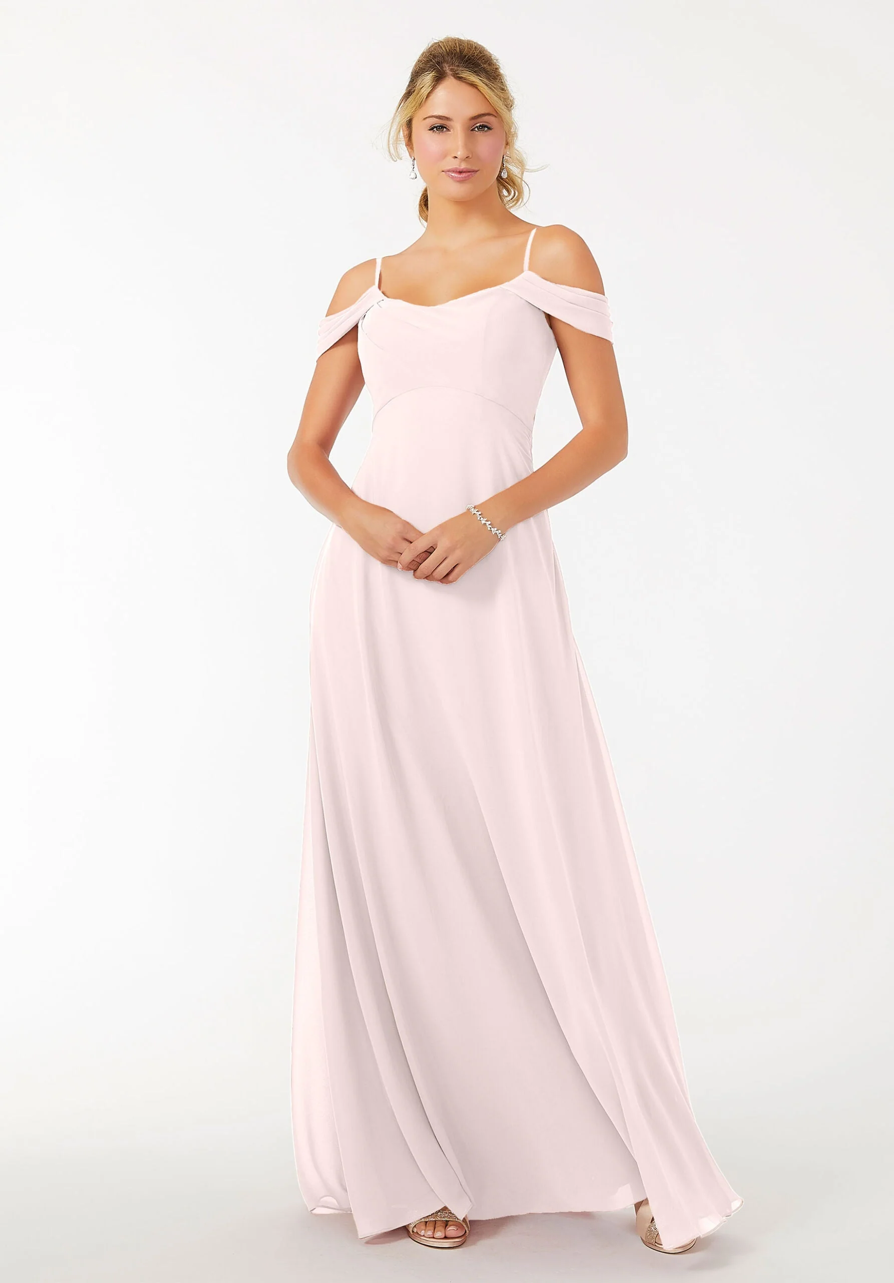 Draped Shoulder Chiffon Bridesmaid Dress - Image 22