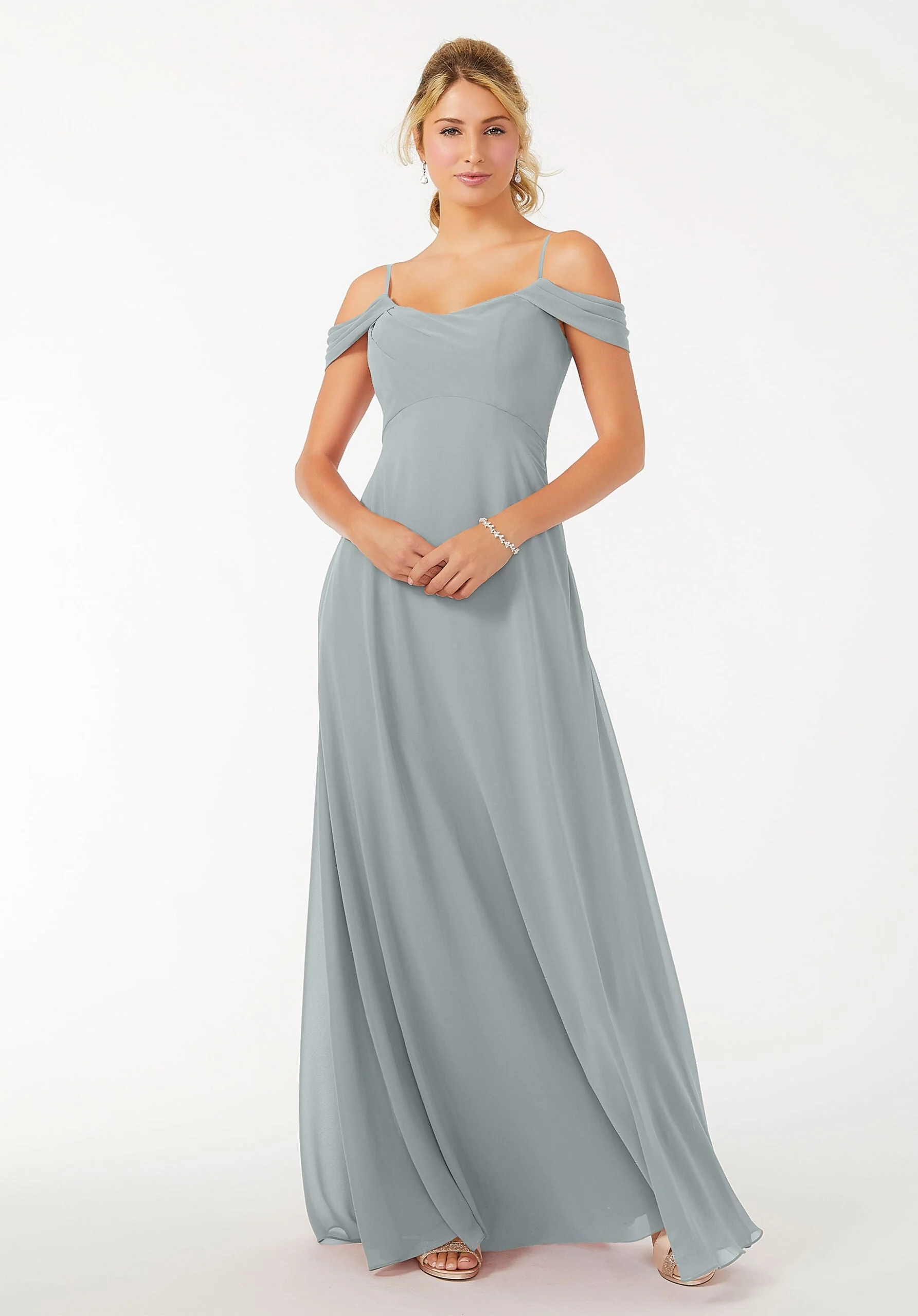 Draped Shoulder Chiffon Bridesmaid Dress - Image 23