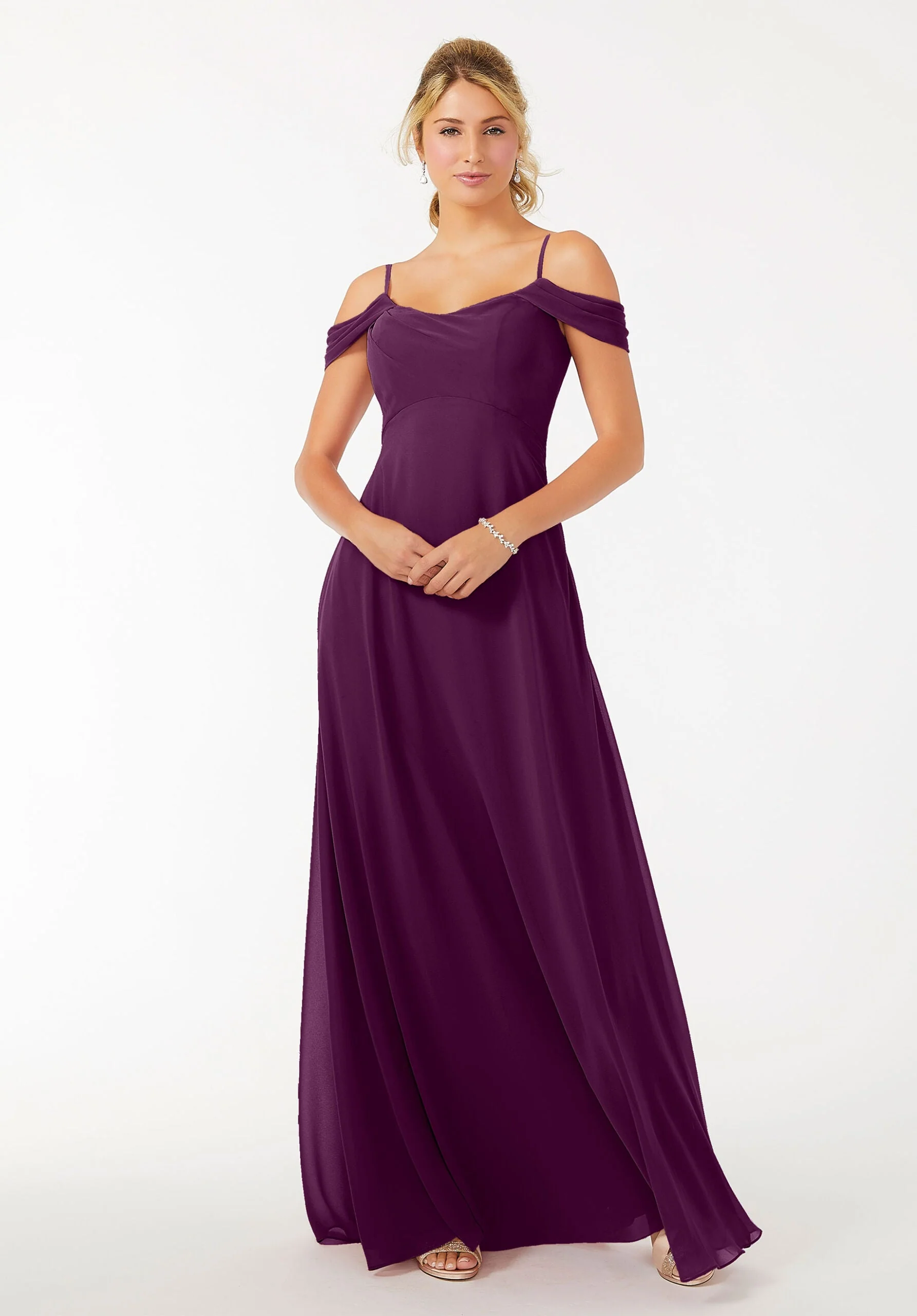 Draped Shoulder Chiffon Bridesmaid Dress - Image 24
