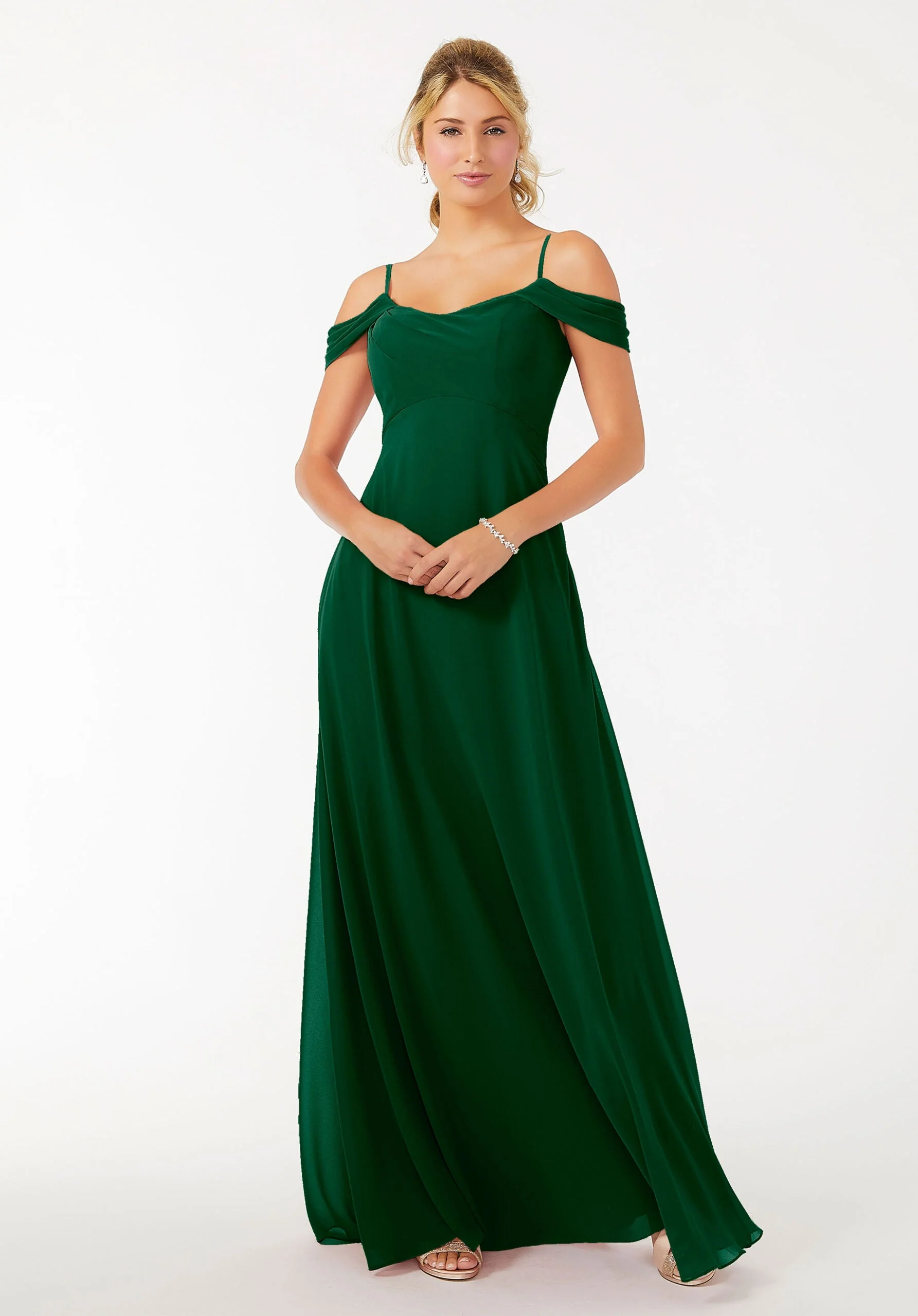 Draped Shoulder Chiffon Bridesmaid Dress - Image 25