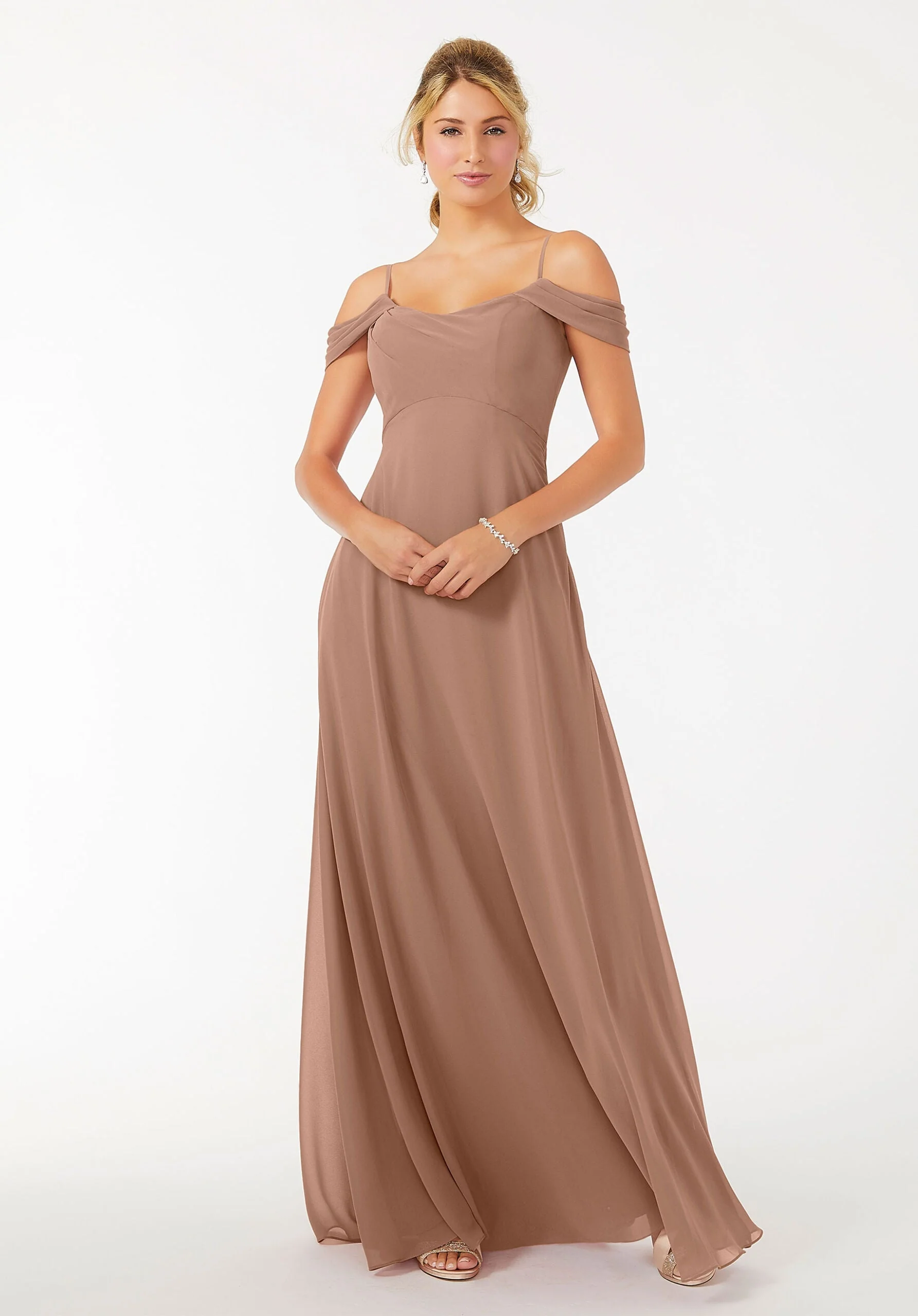 Draped Shoulder Chiffon Bridesmaid Dress - Image 26