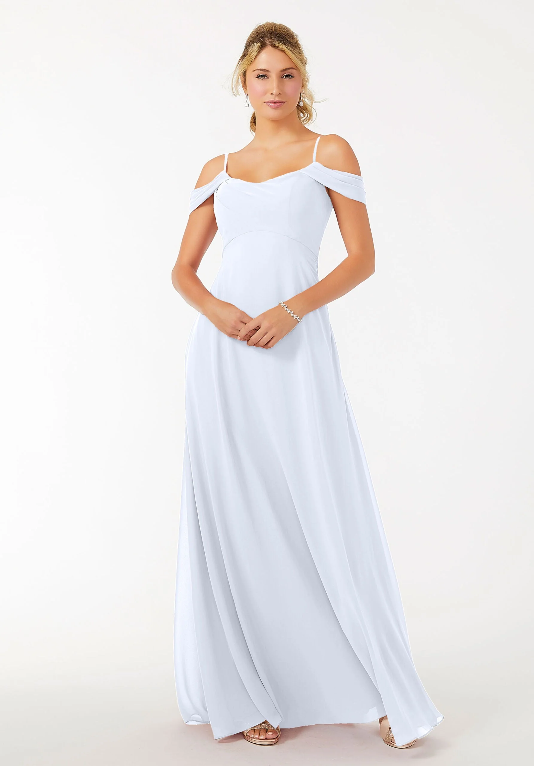 Draped Shoulder Chiffon Bridesmaid Dress - Image 27