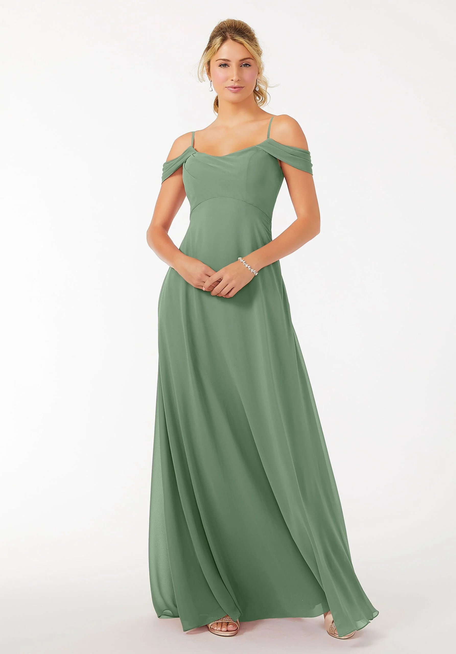 Draped Shoulder Chiffon Bridesmaid Dress - Image 32