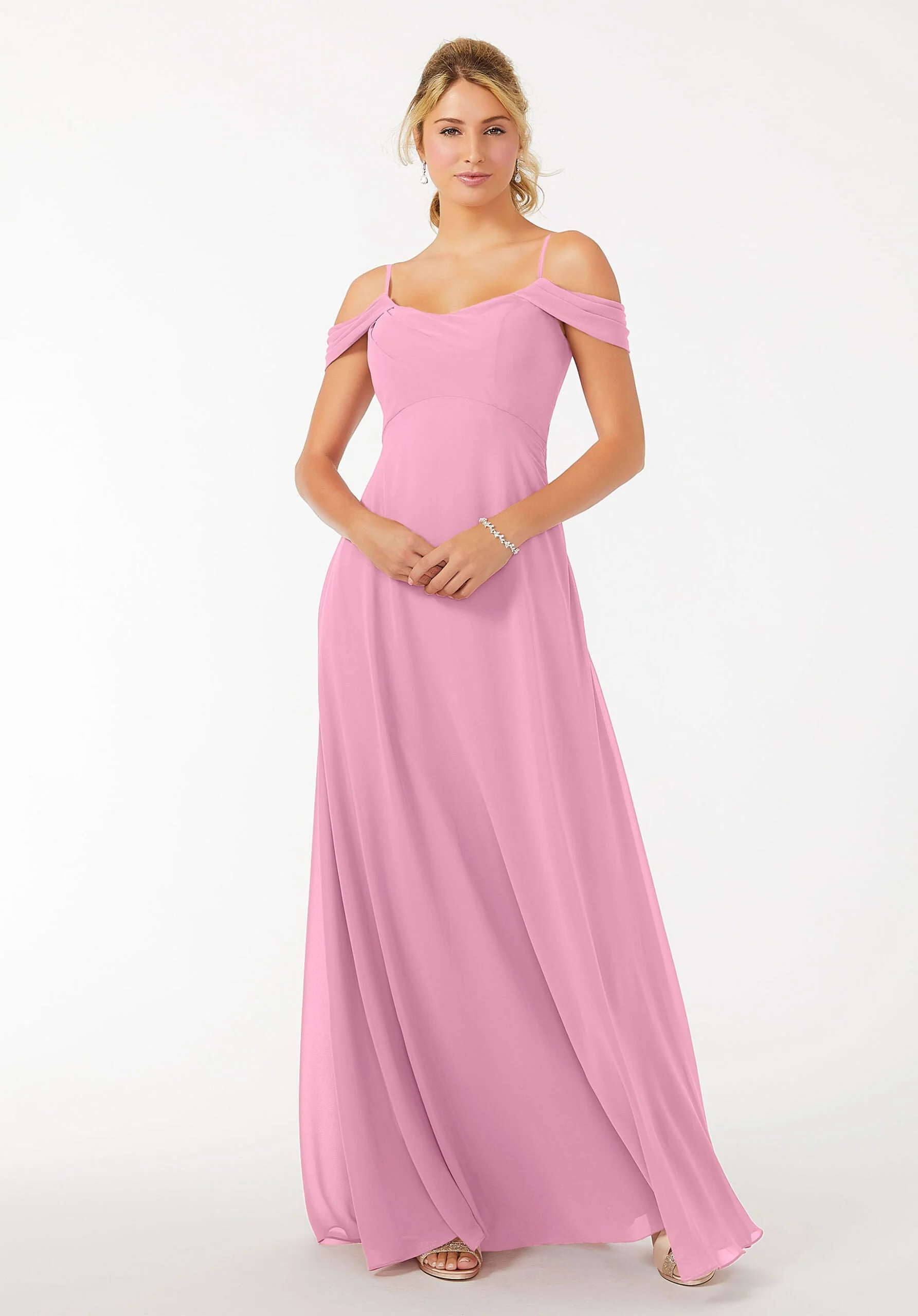Draped Shoulder Chiffon Bridesmaid Dress - Image 36