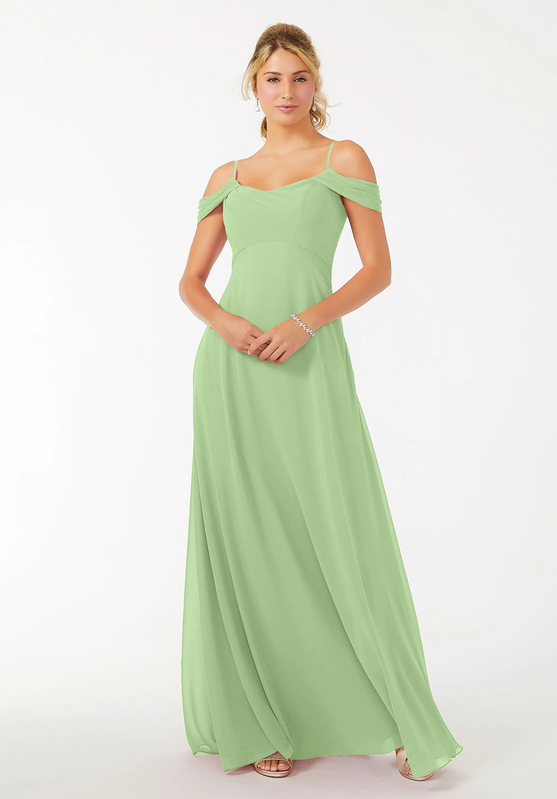 Draped Shoulder Chiffon Bridesmaid Dress - Image 39