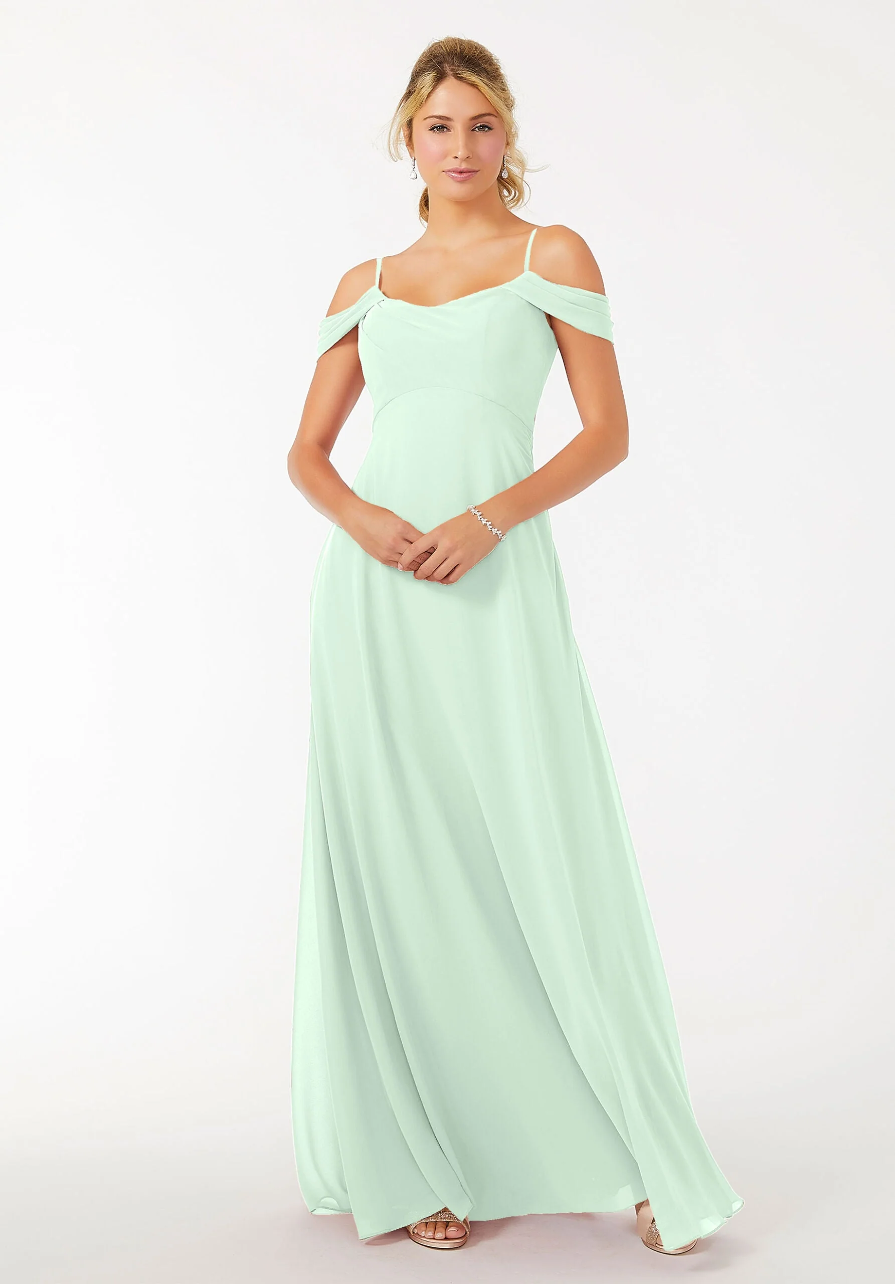Draped Shoulder Chiffon Bridesmaid Dress - Image 41