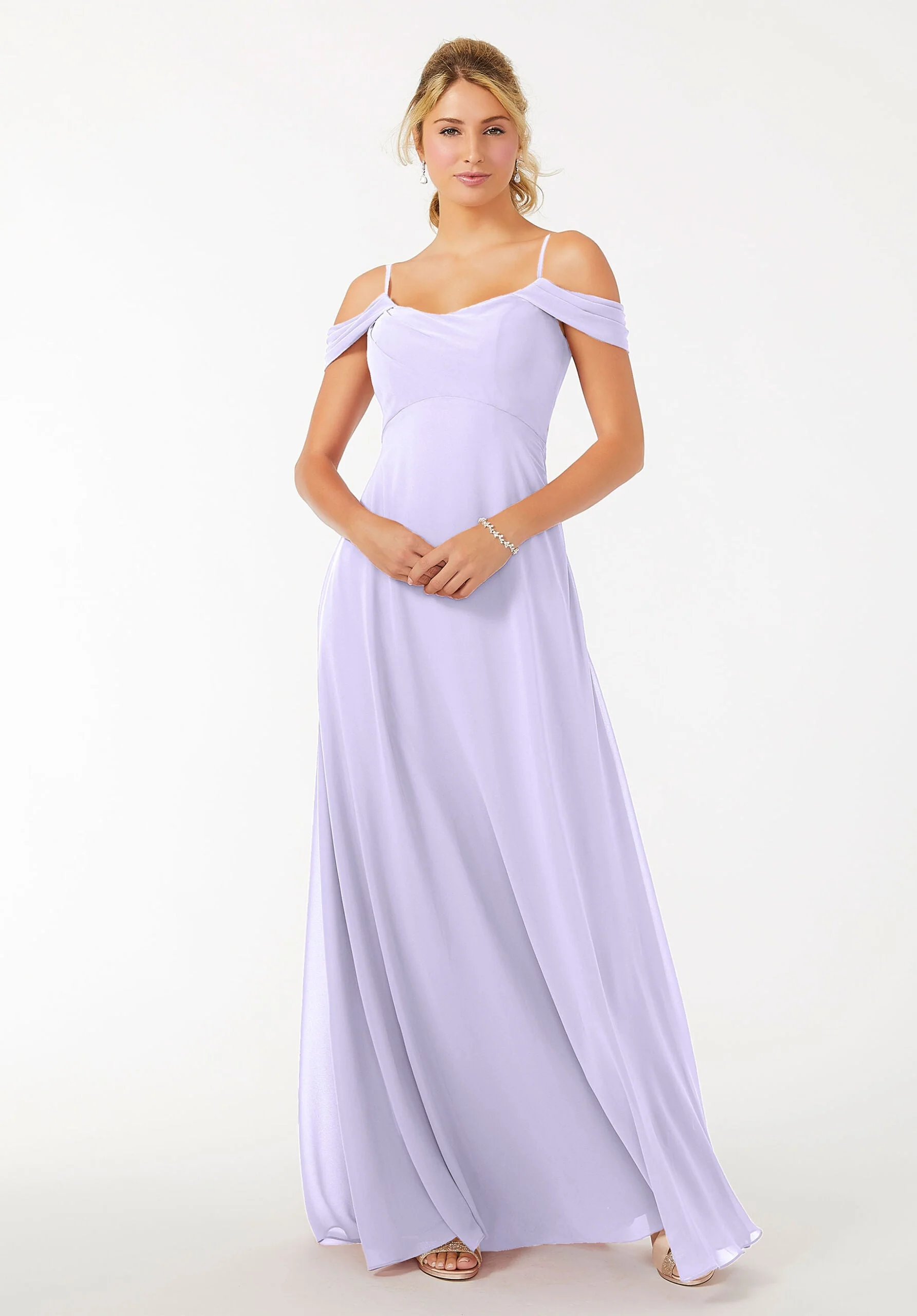 Draped Shoulder Chiffon Bridesmaid Dress - Image 48