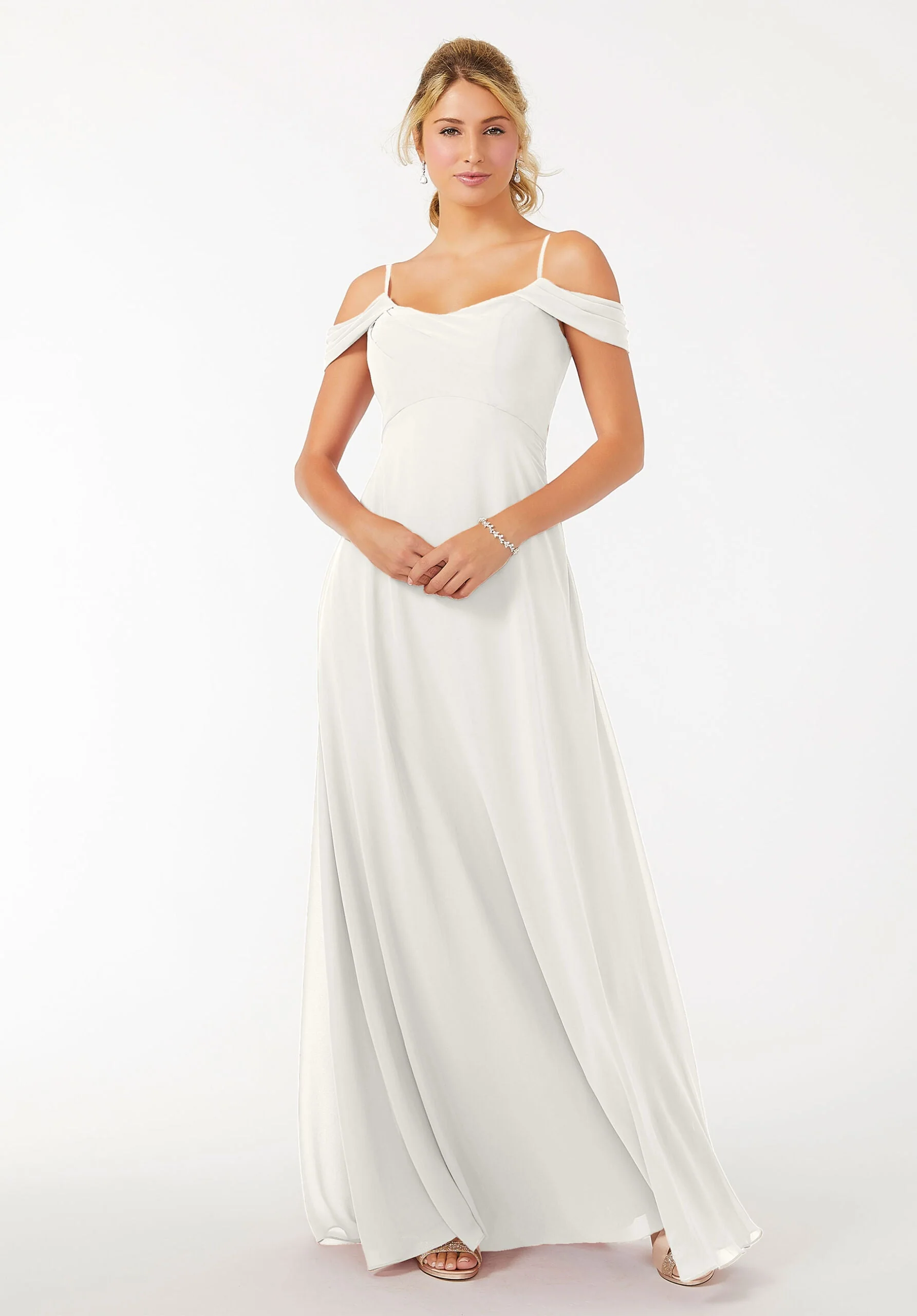 Draped Shoulder Chiffon Bridesmaid Dress - Image 5