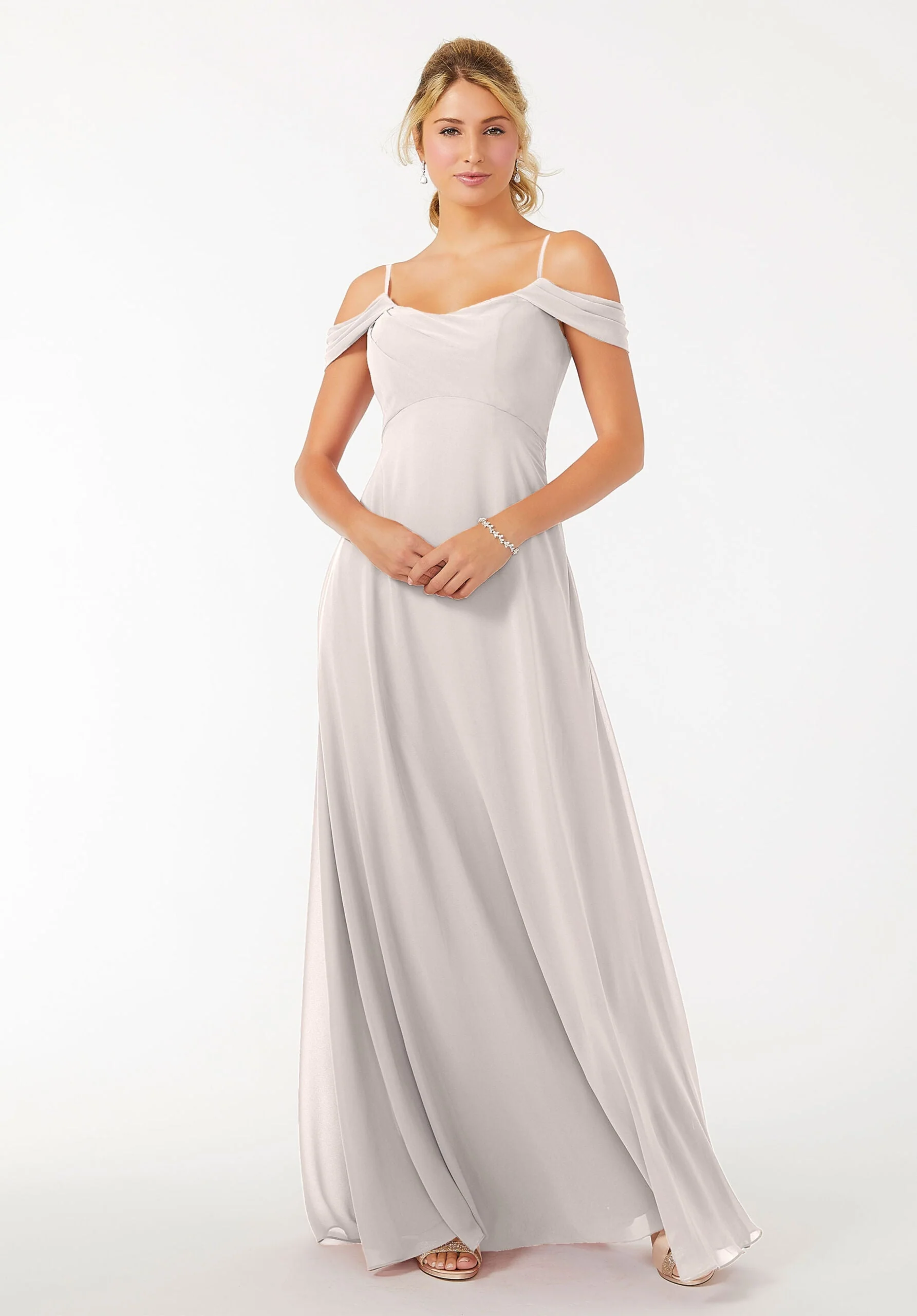 Draped Shoulder Chiffon Bridesmaid Dress - Image 6