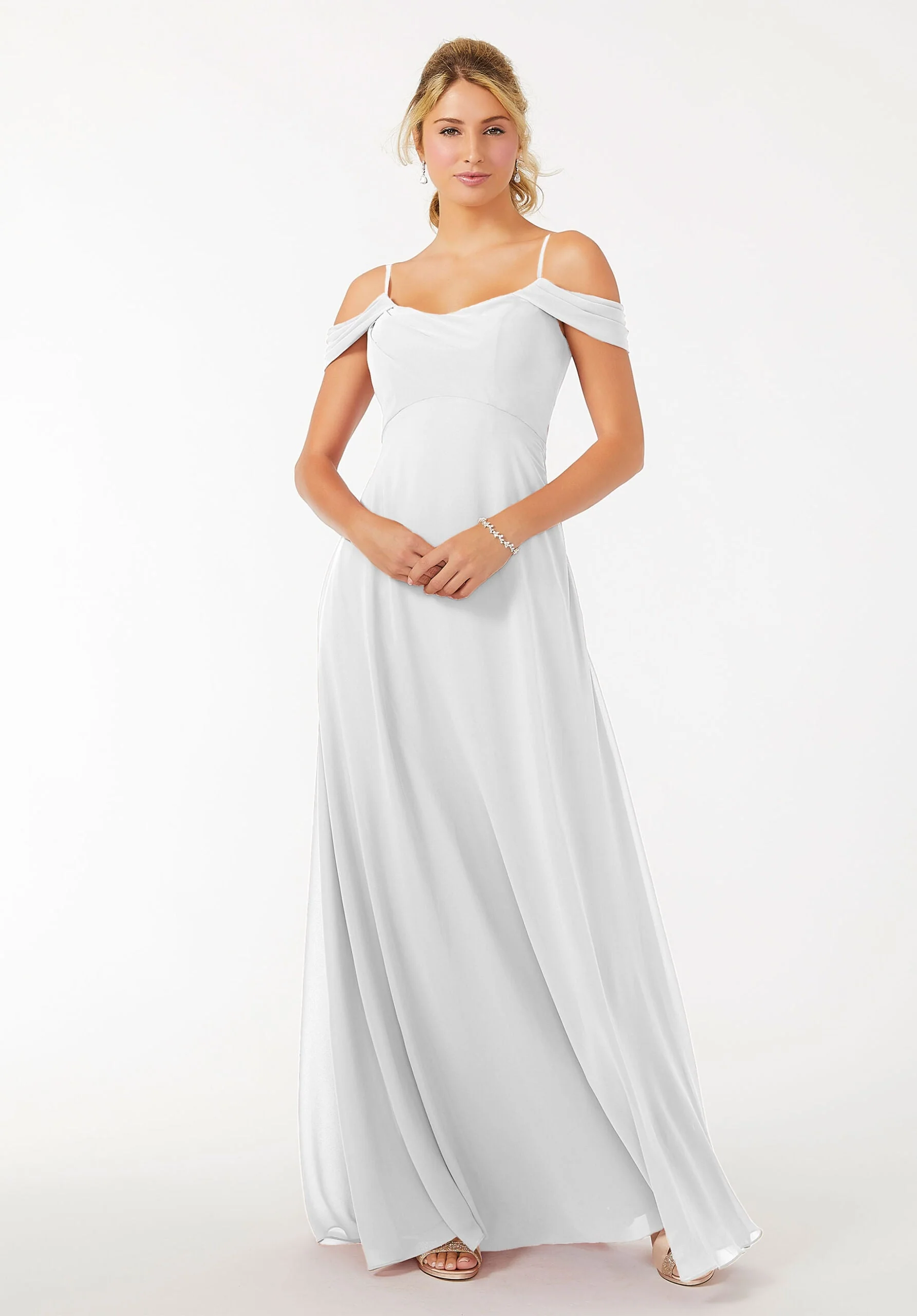 Draped Shoulder Chiffon Bridesmaid Dress - Image 7