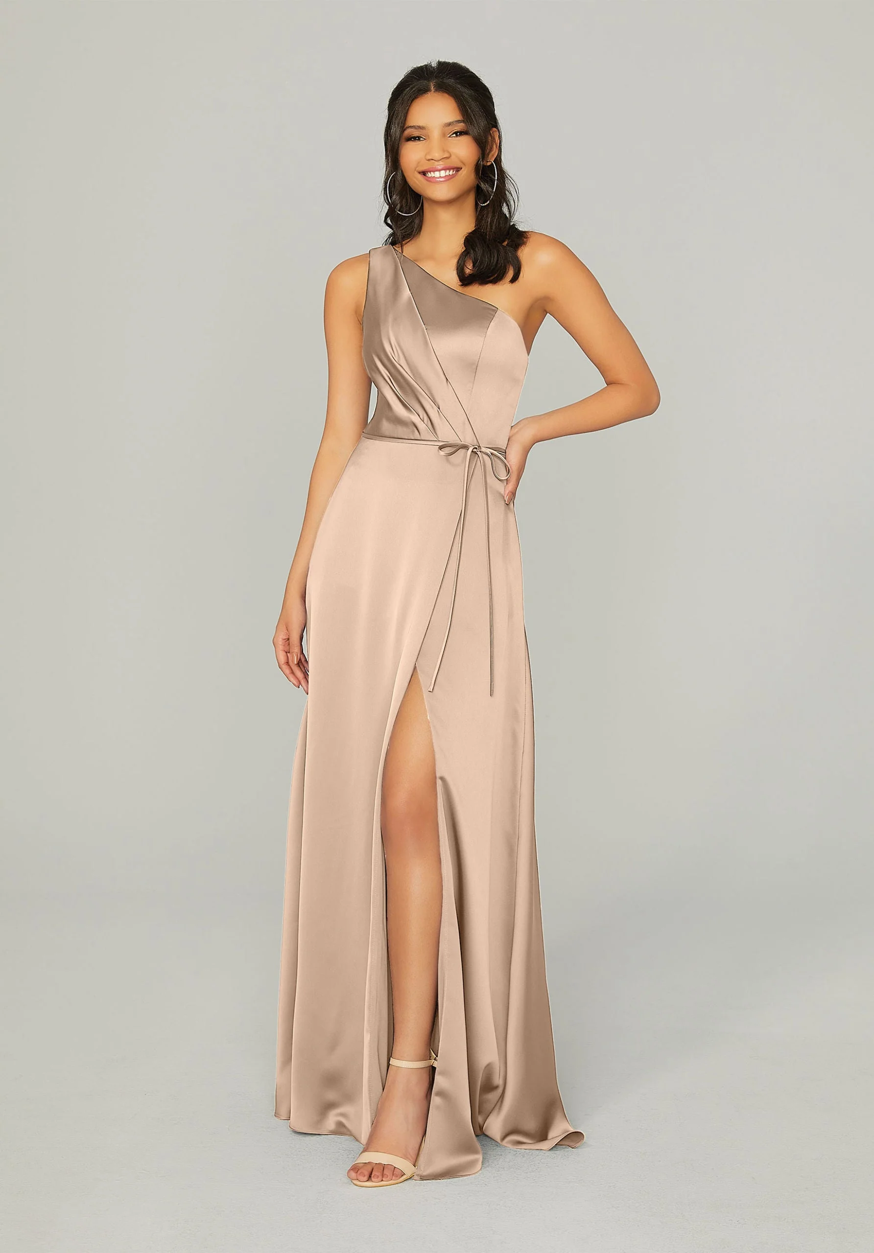 Draped Silky Satin Bridesmaid Dress with Tied Waist - Image 10