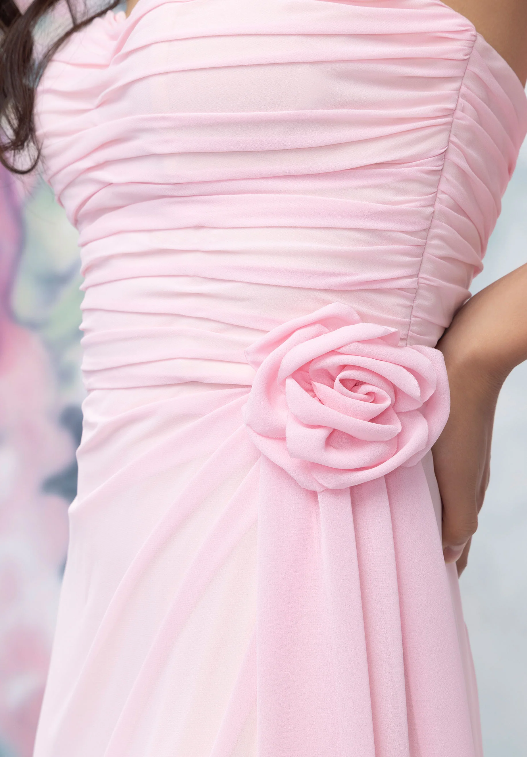 Draped Strapless Sweetheart Bridesmaid Dress with Detachable Rosette and Scarf - Image 4
