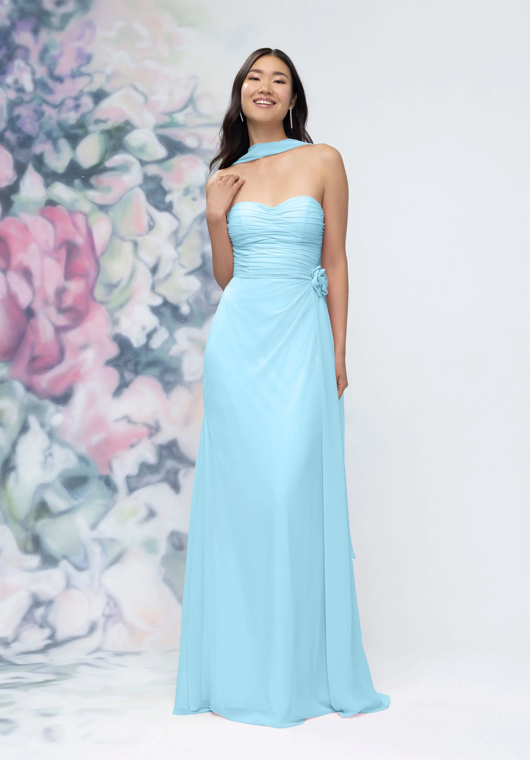 Draped Strapless Sweetheart Bridesmaid Dress with Detachable Rosette and Scarf - Image 46