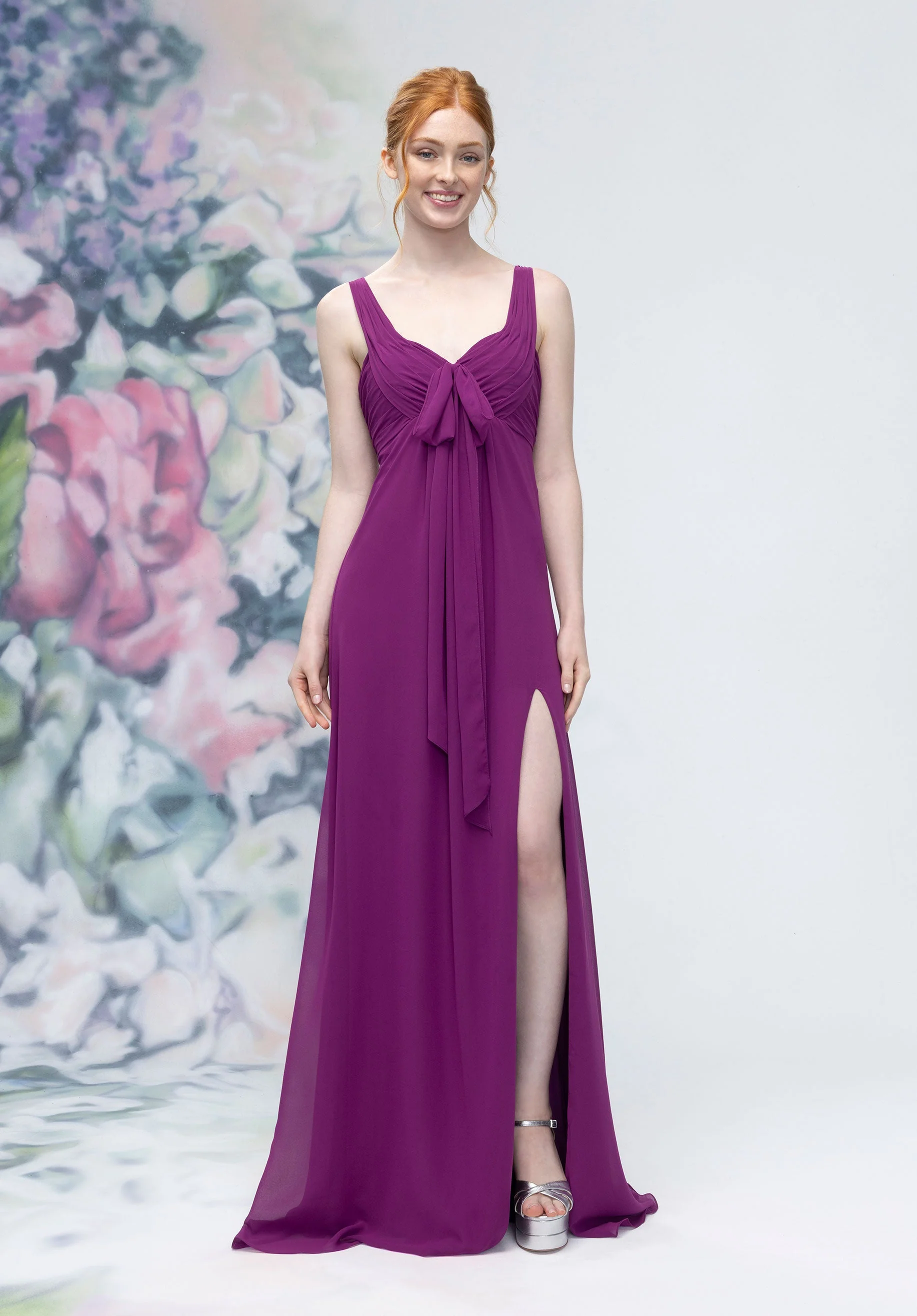 Draped Sweetheart Empire Waist Bridesmaid Dress with Bow