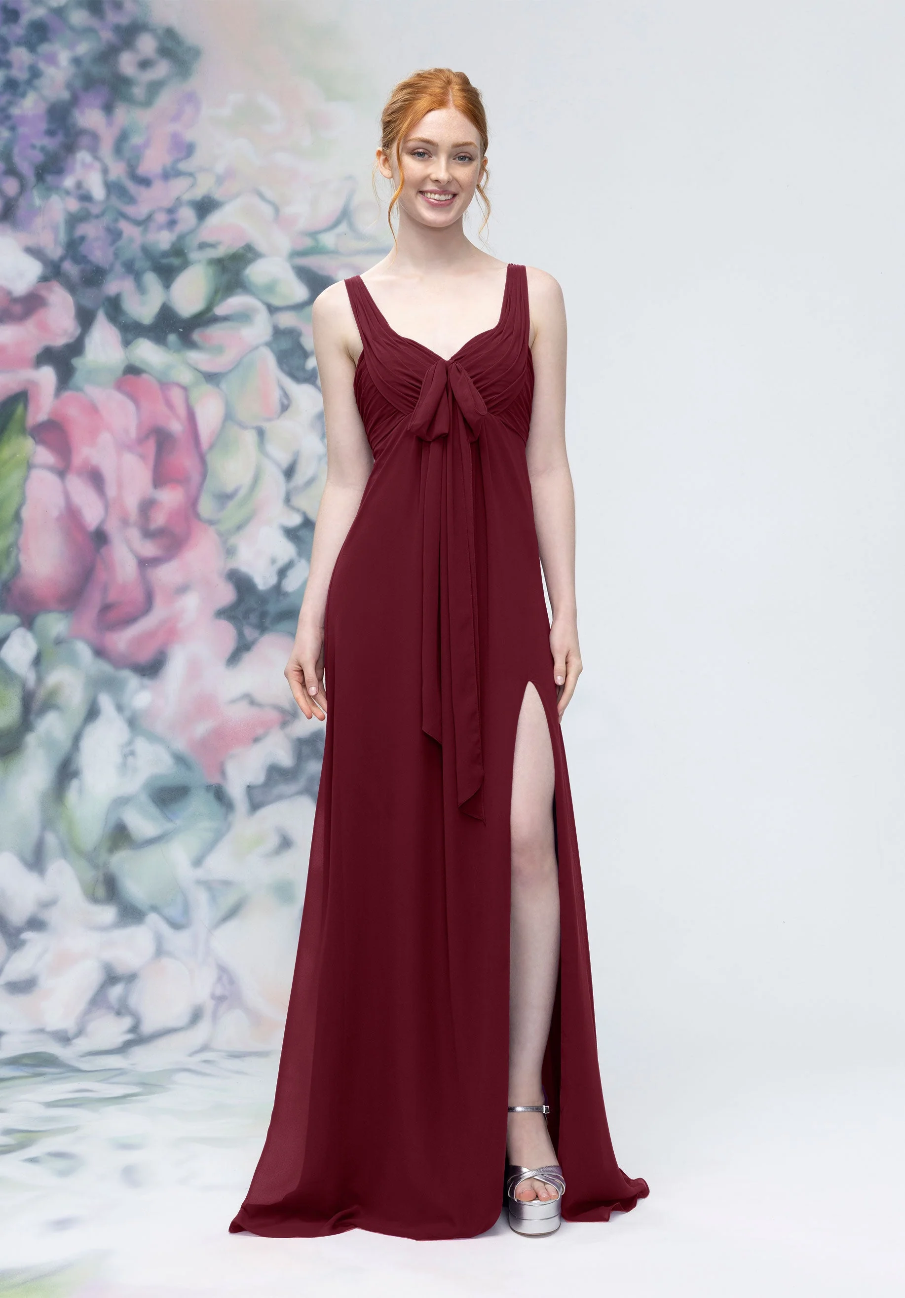 Draped Sweetheart Empire Waist Bridesmaid Dress with Bow - Image 11
