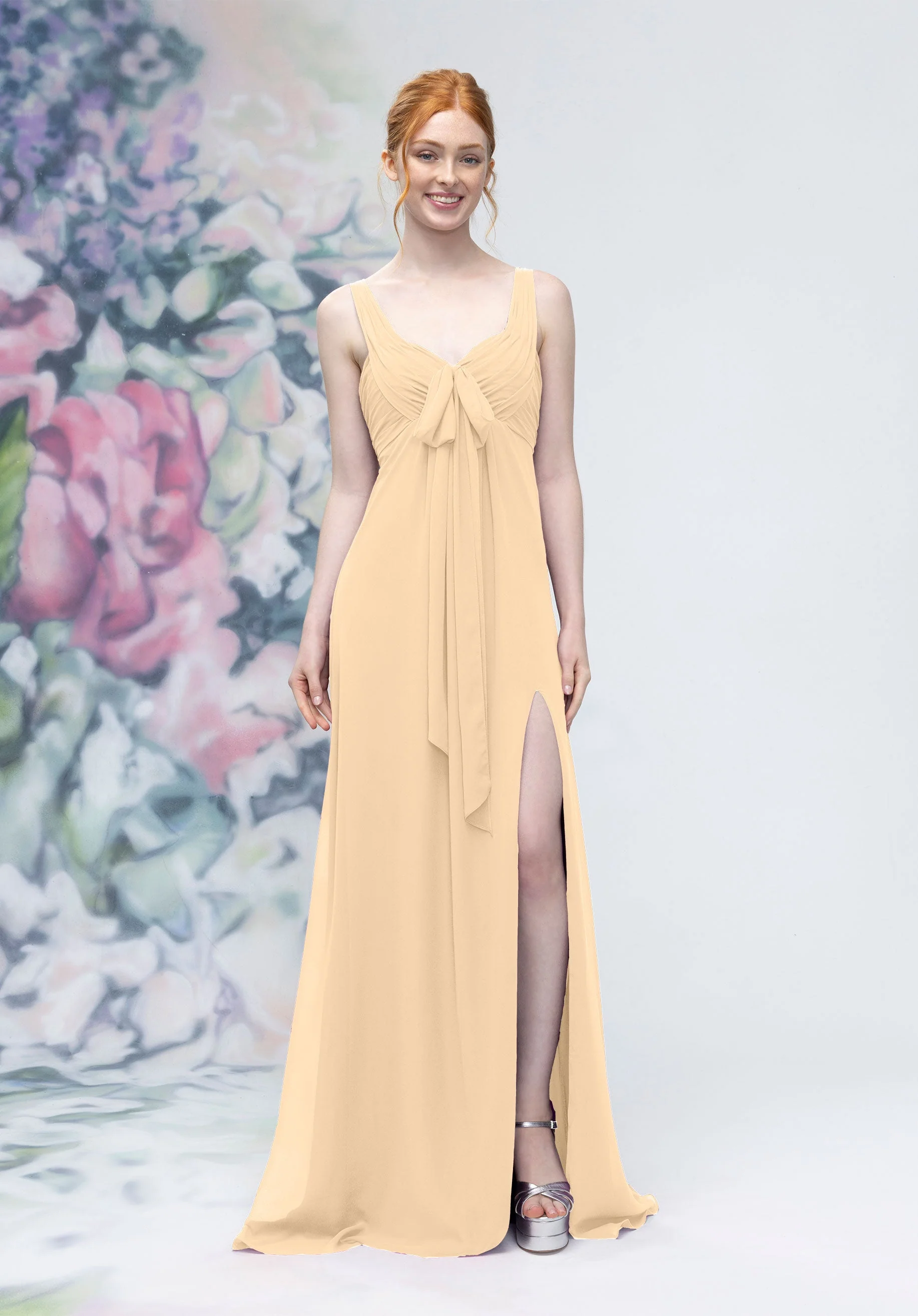 Draped Sweetheart Empire Waist Bridesmaid Dress with Bow - Image 12