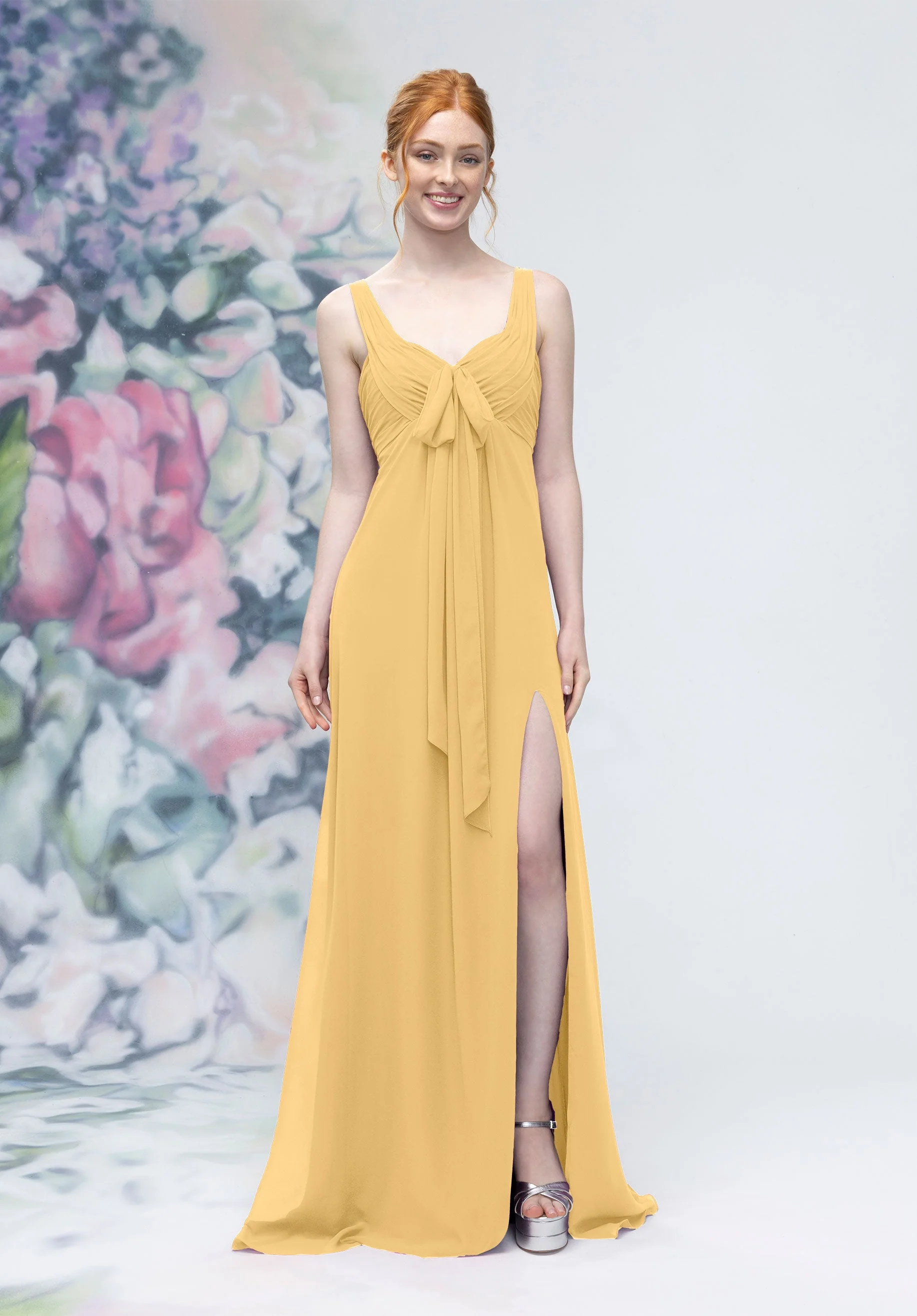 Draped Sweetheart Empire Waist Bridesmaid Dress with Bow - Image 13