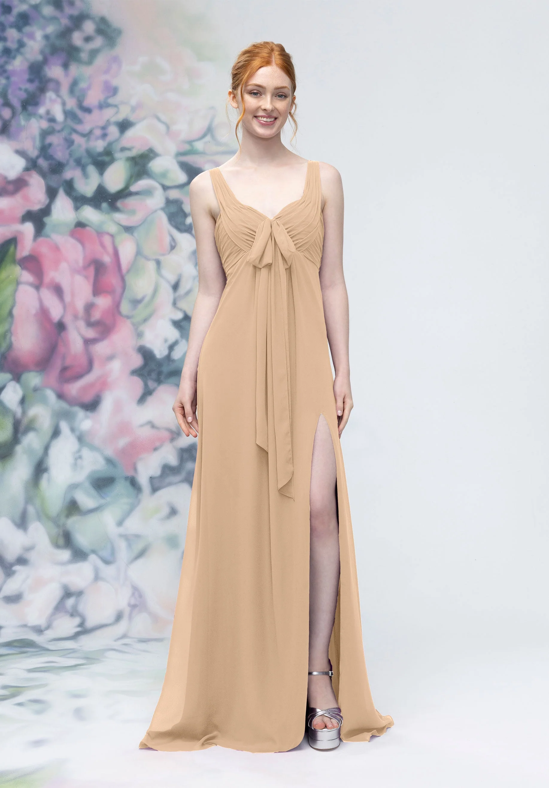 Draped Sweetheart Empire Waist Bridesmaid Dress with Bow - Image 15
