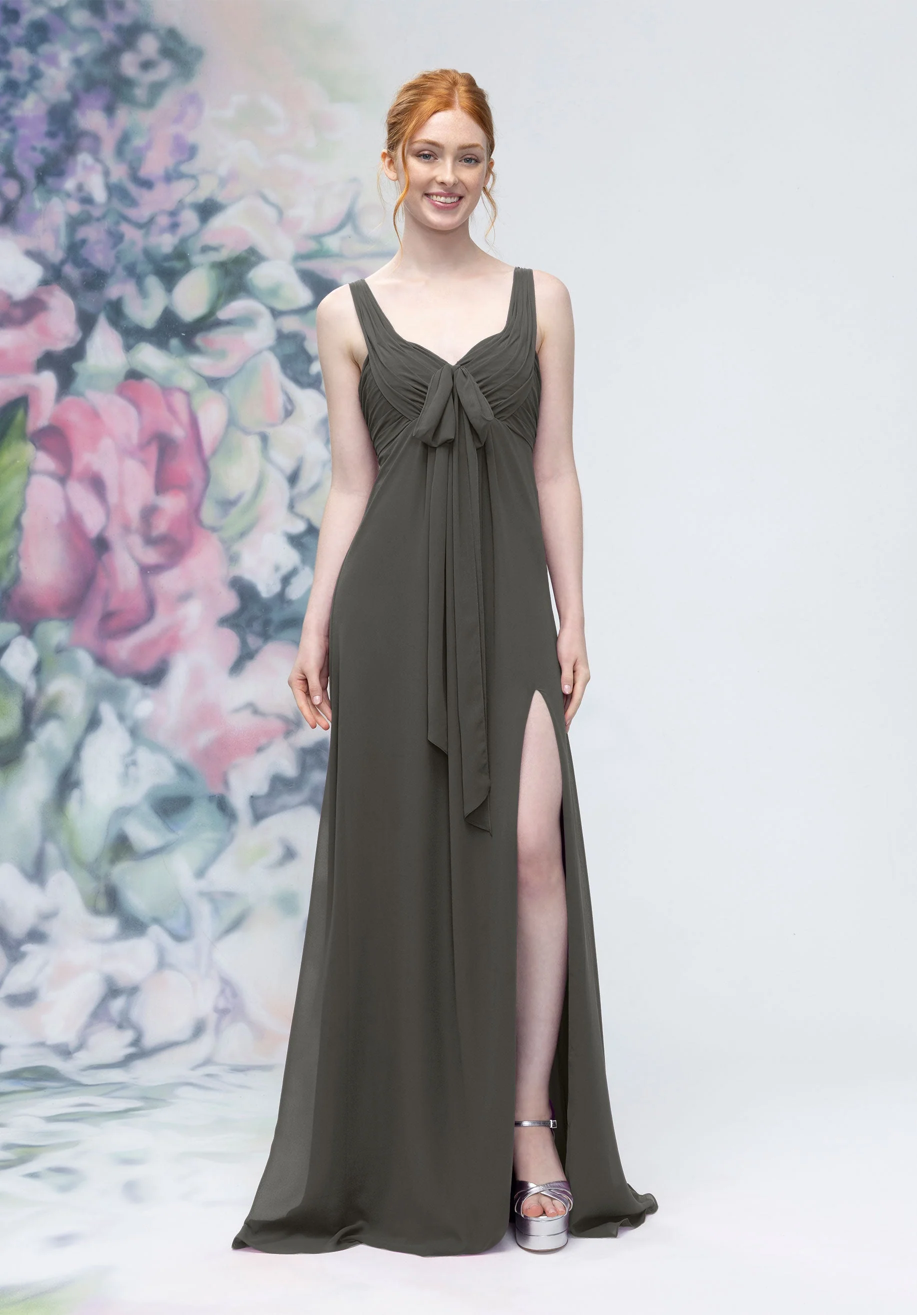 Draped Sweetheart Empire Waist Bridesmaid Dress with Bow - Image 16