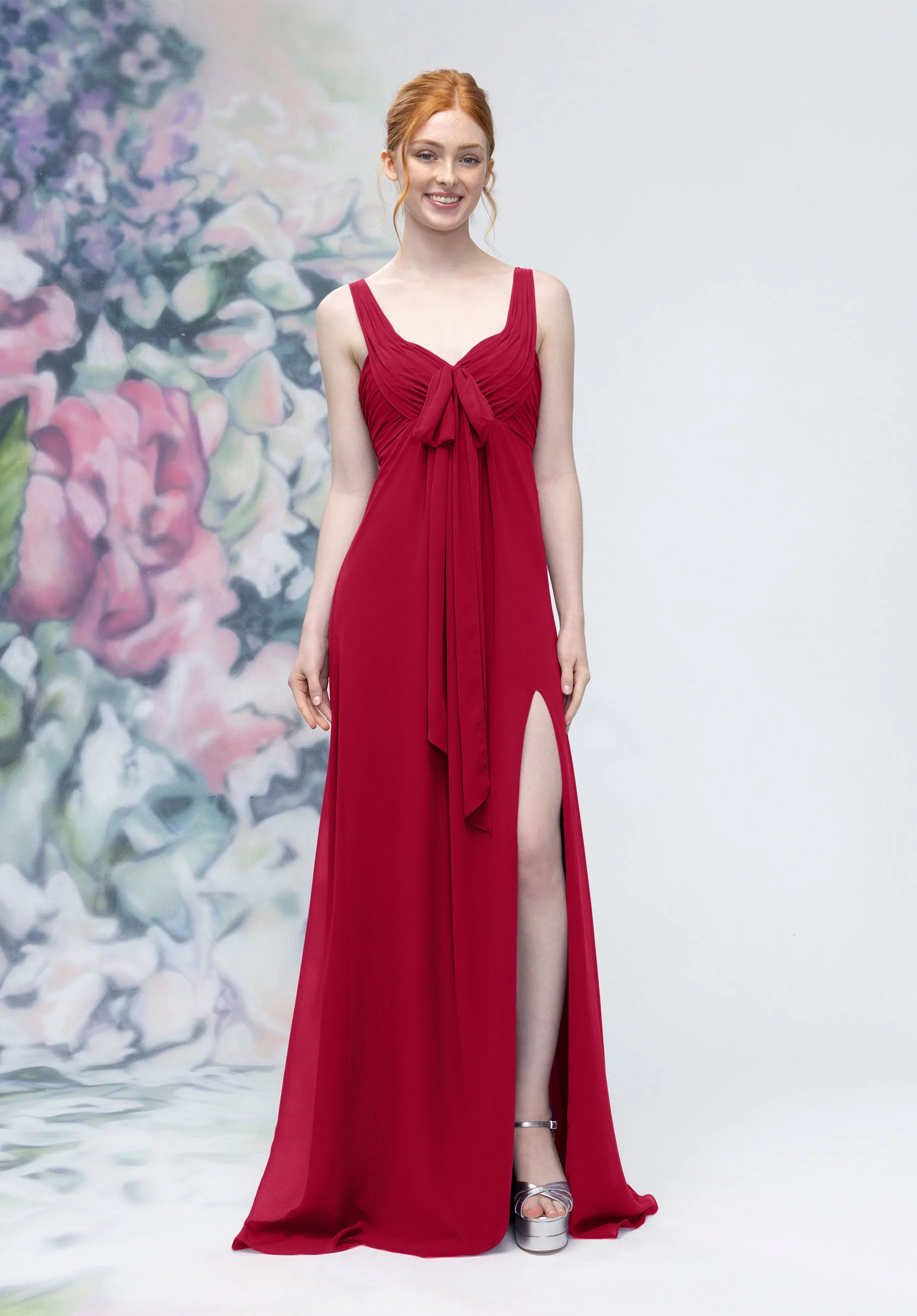 Draped Sweetheart Empire Waist Bridesmaid Dress with Bow - Image 18