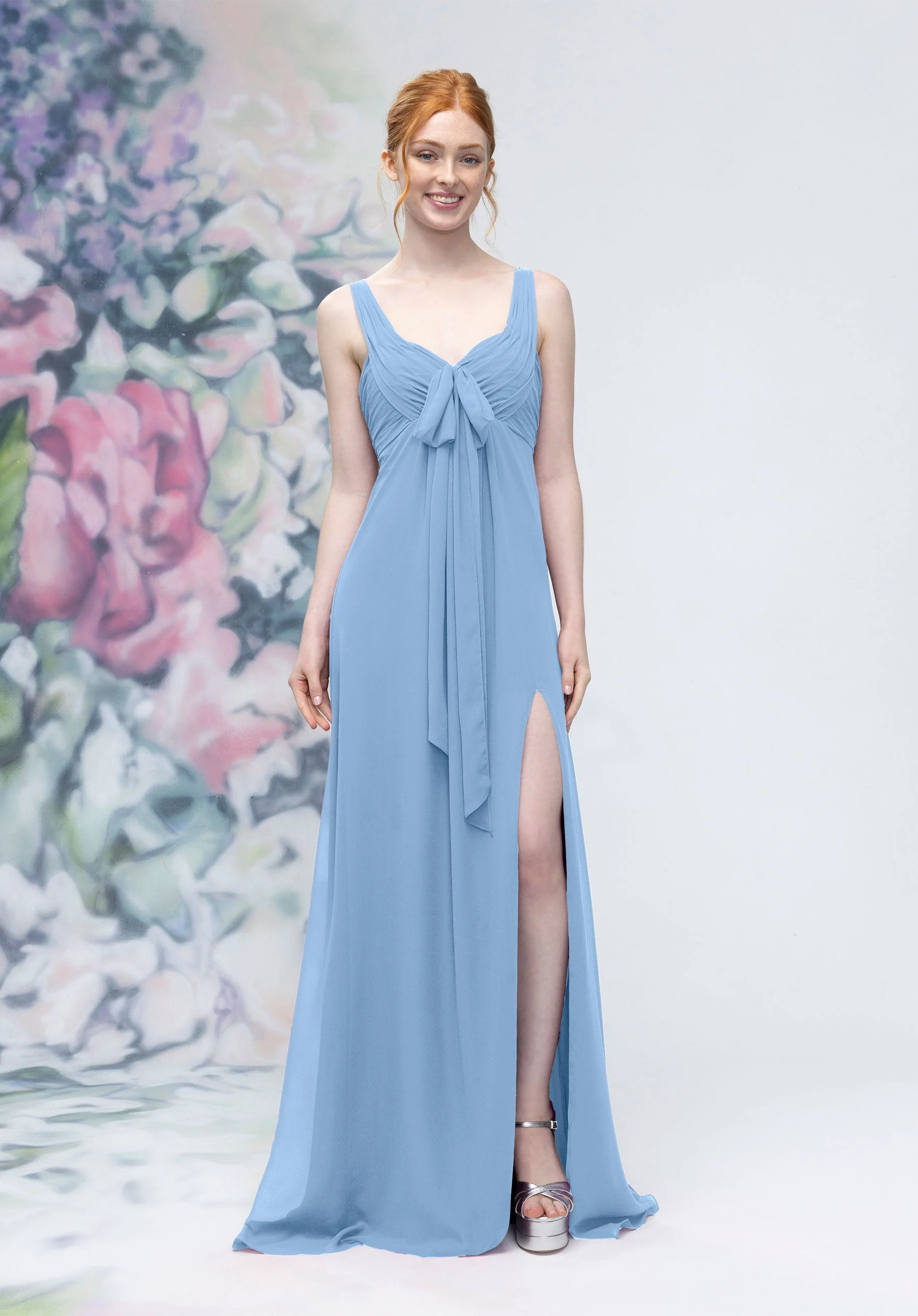 Draped Sweetheart Empire Waist Bridesmaid Dress with Bow - Image 19