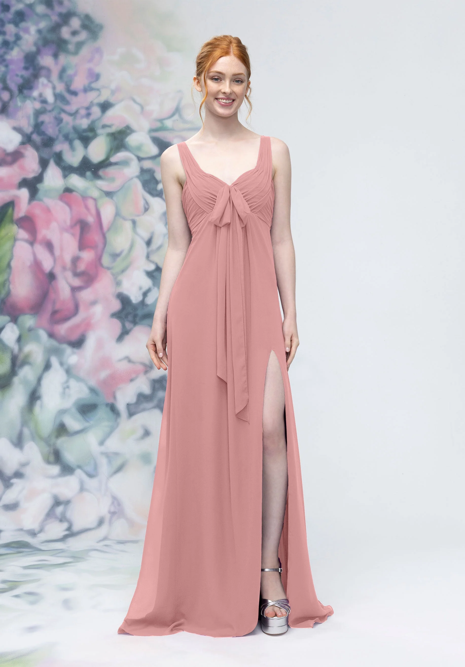 Draped Sweetheart Empire Waist Bridesmaid Dress with Bow - Image 21