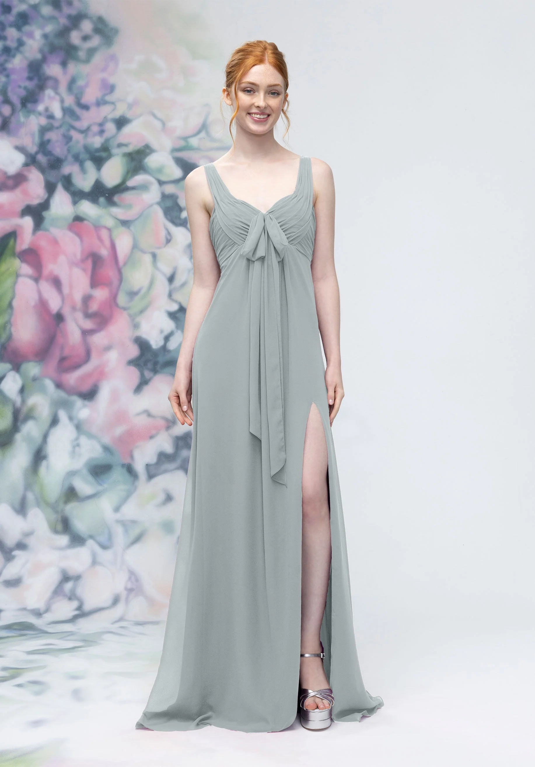 Draped Sweetheart Empire Waist Bridesmaid Dress with Bow - Image 23