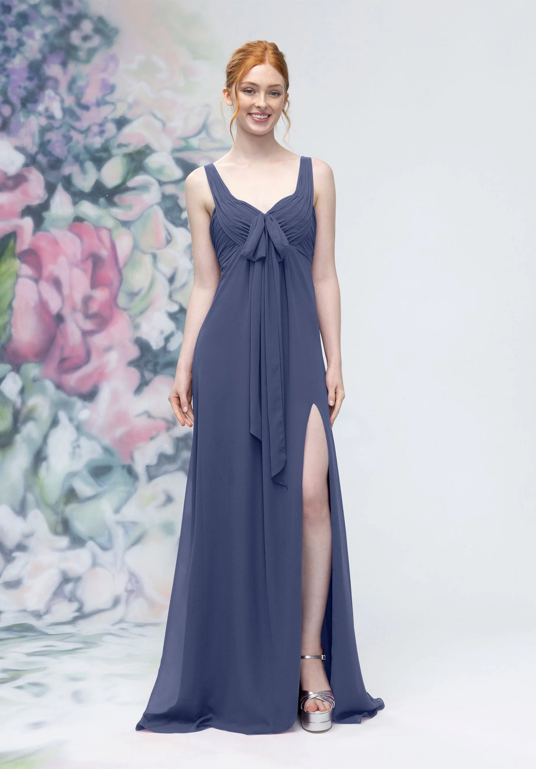 Draped Sweetheart Empire Waist Bridesmaid Dress with Bow - Image 24