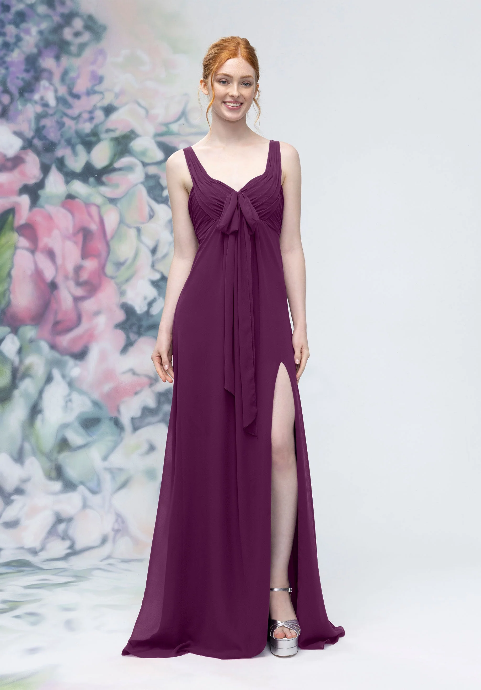 Draped Sweetheart Empire Waist Bridesmaid Dress with Bow - Image 25